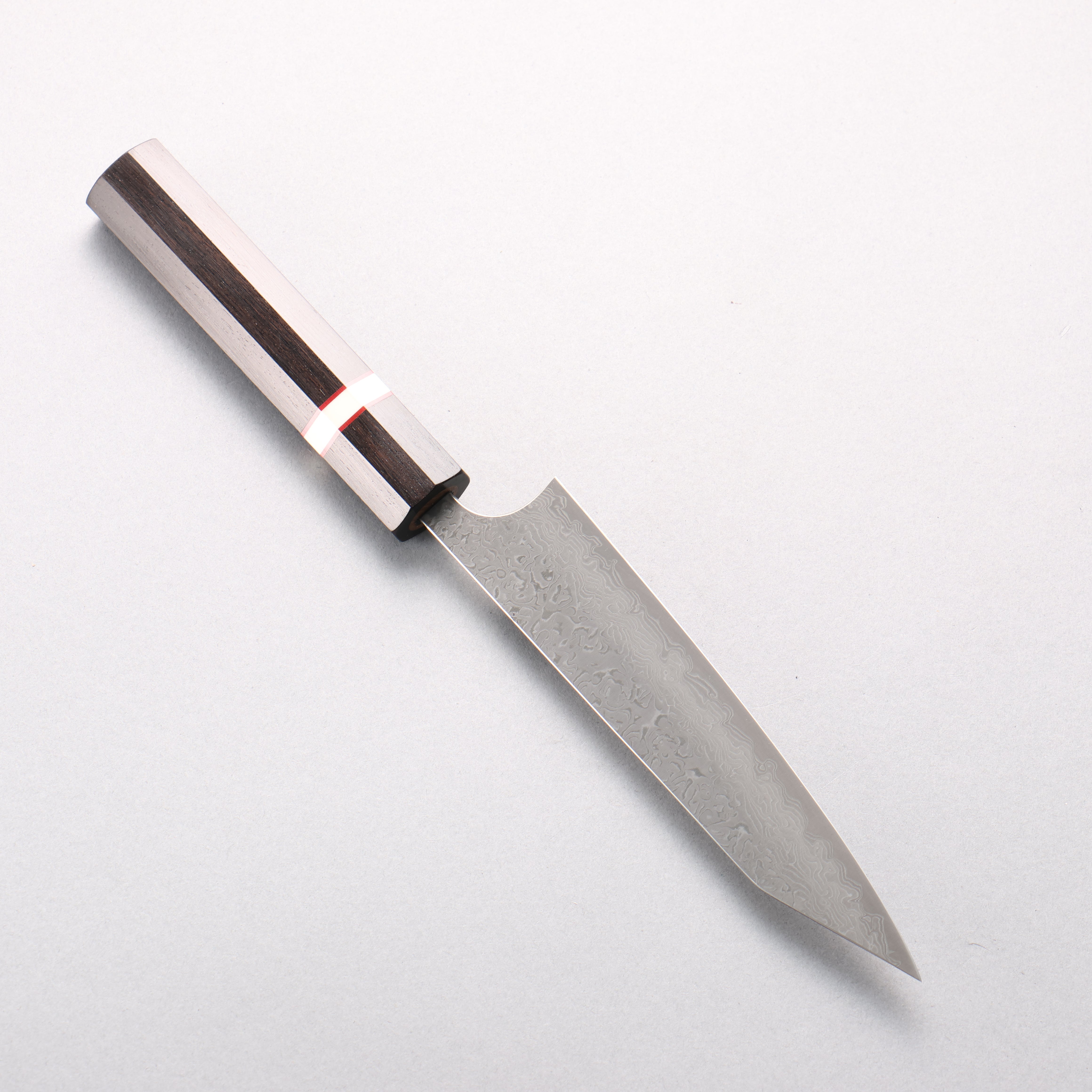 Yoshimi Kato VG10 Black Damascus Kiritsuke Petty-Utility 150mm Ebony Wood & White Ring Handle - Seisuke Knife