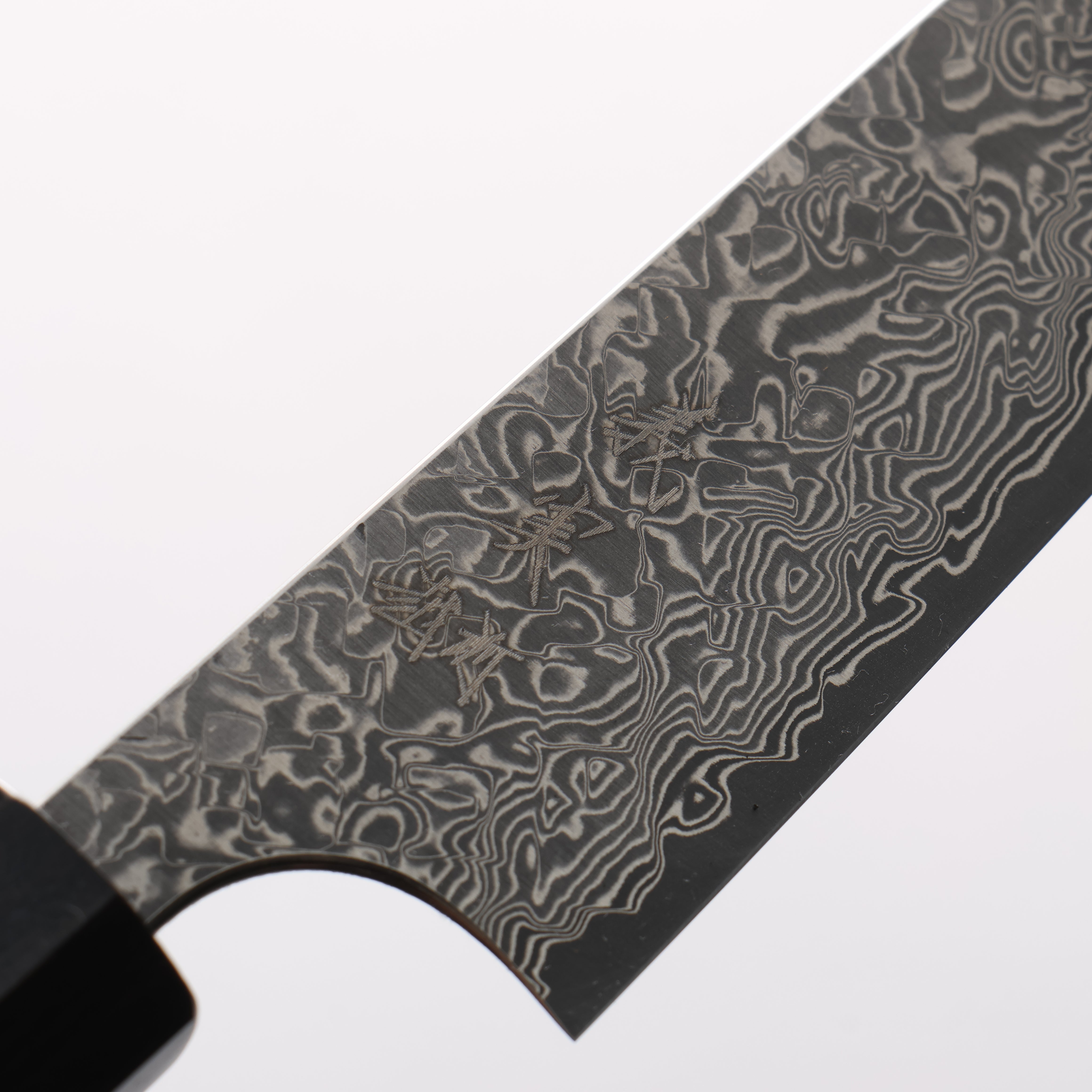 Yoshimi Kato VG10 Black Damascus Kiritsuke Petty-Utility 150mm Ebony Wood & White Ring Handle - Seisuke Knife