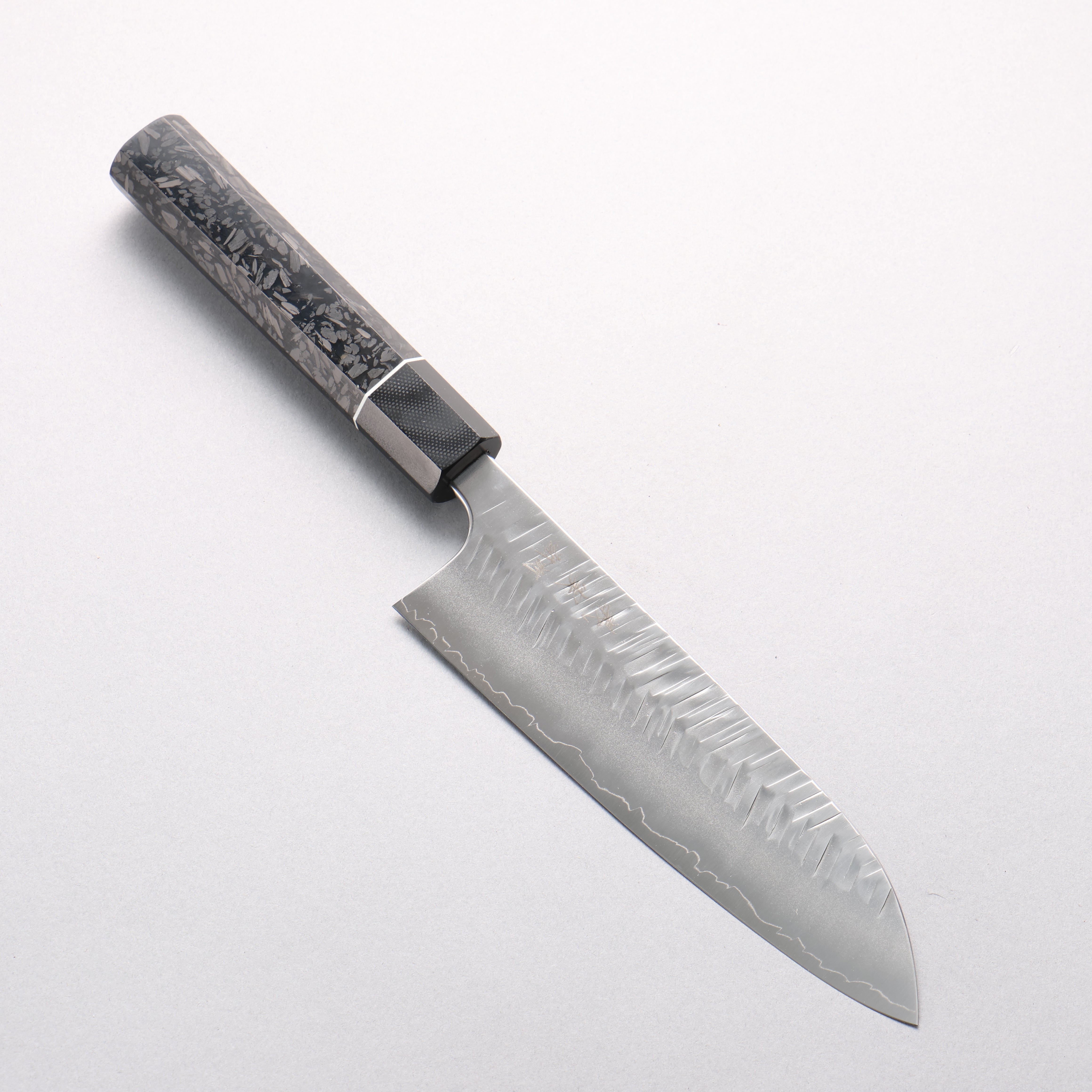 Yoshimi Kato SG2 V-Hammered Santoku 170mm Carbon Fiber & G10 Fiberglass Handle - Seisuke Knife