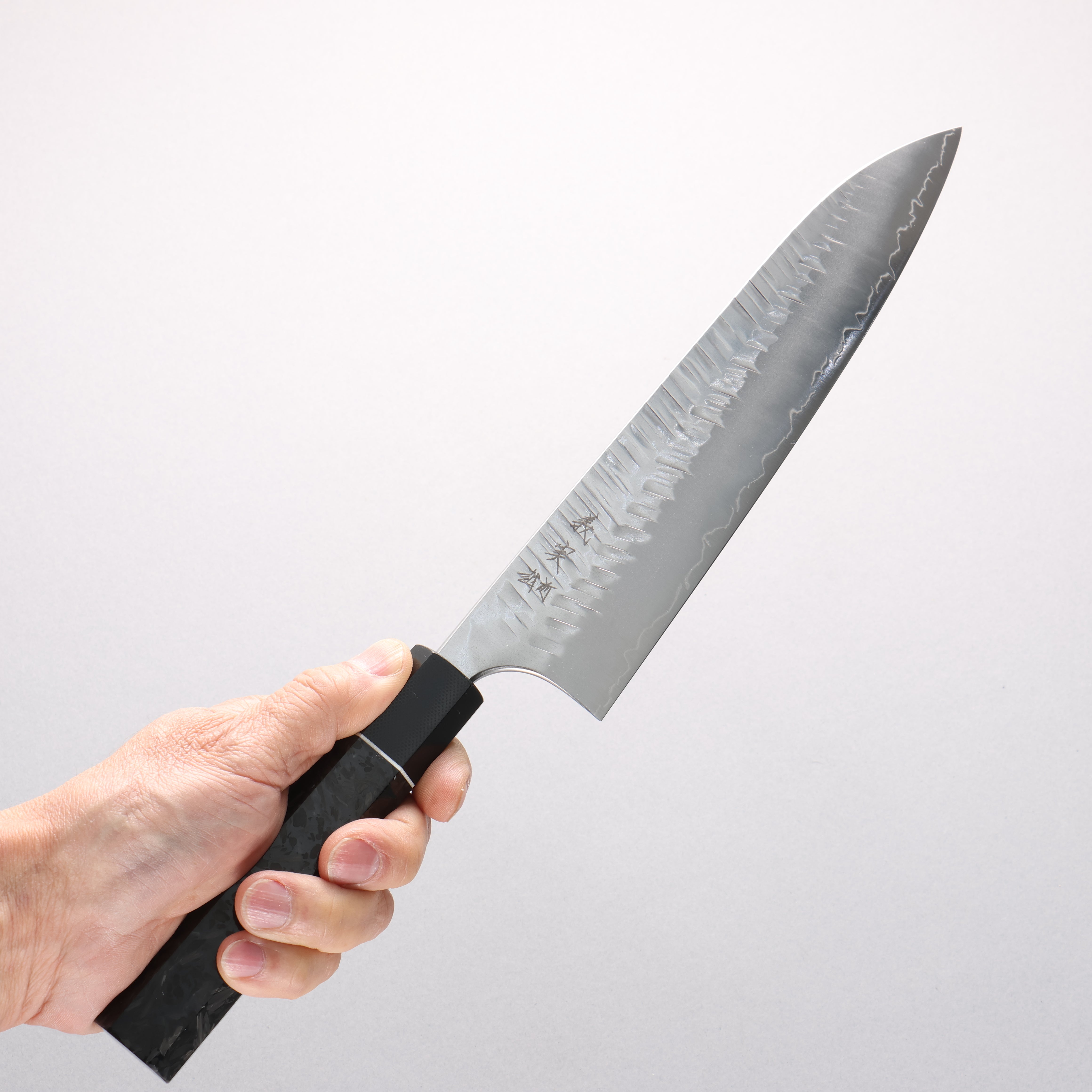 Yoshimi Kato SG2 V-Hammered Gyuto 210mm Carbon Fiber & G10 Fiberglass Handle - Seisuke Knife