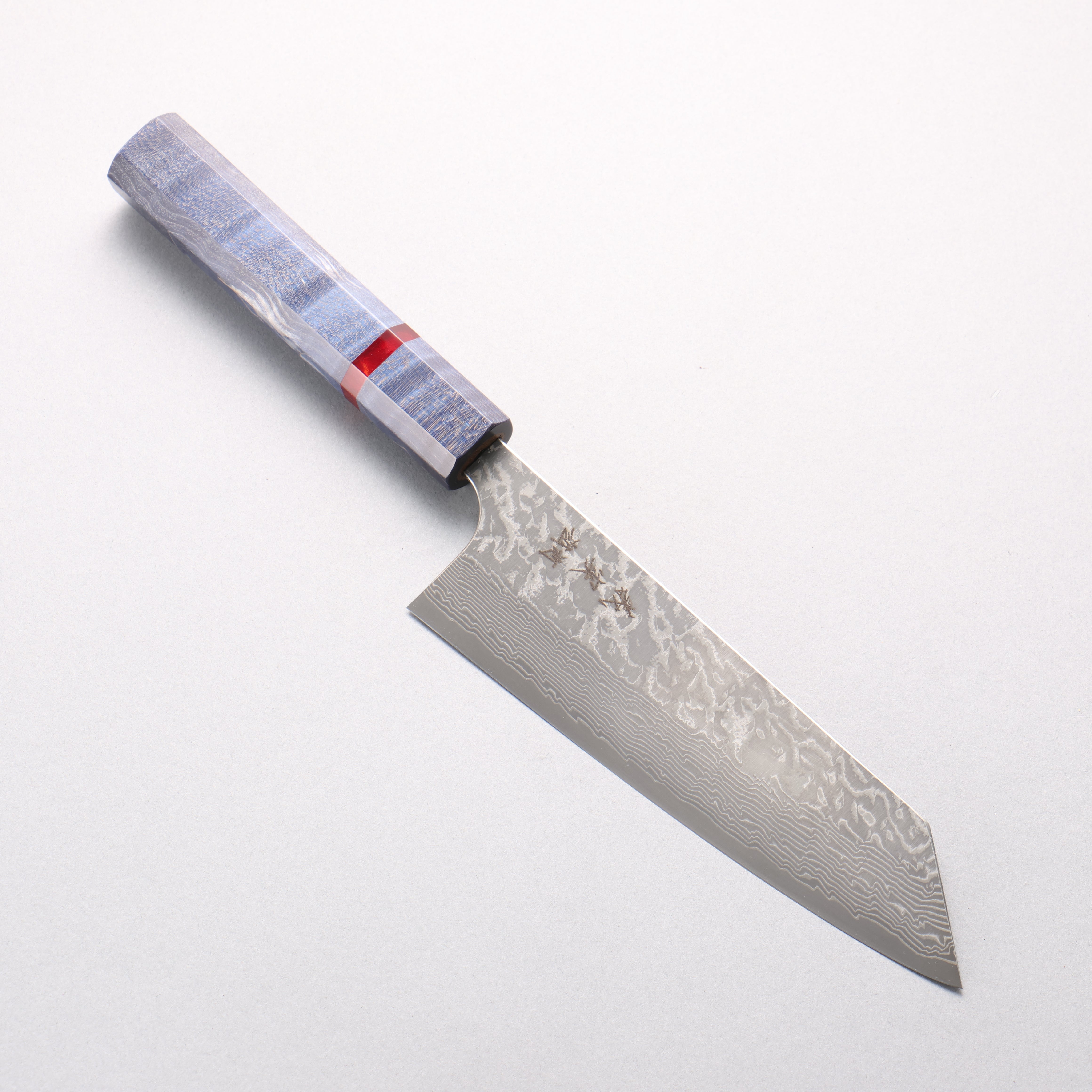 Yoshimi Kato VG10 Black Damascus Bunka 170mm Blue Stabilized Wood & Red Ring Handle - Seisuke Knife