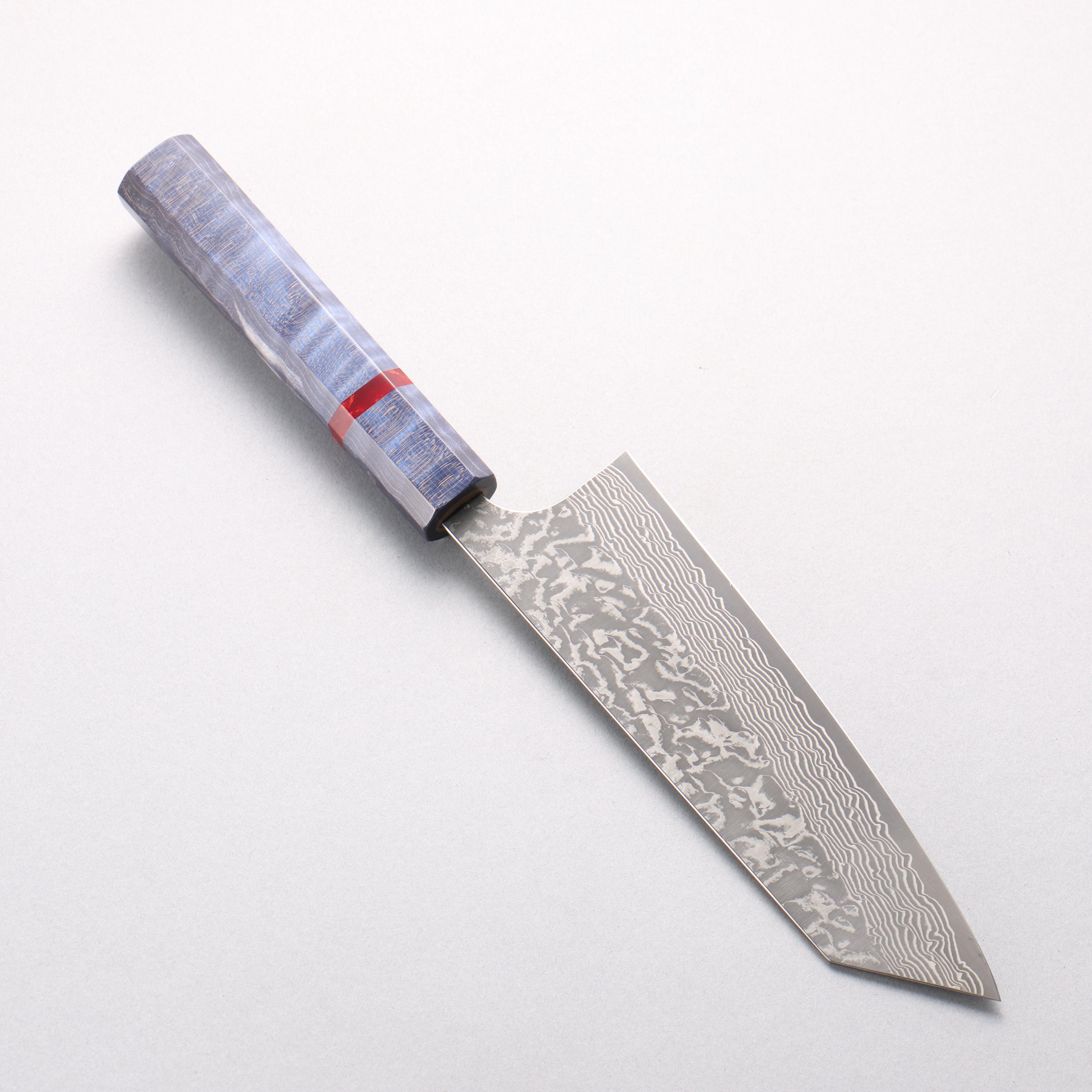 Yoshimi Kato VG10 Black Damascus Bunka 170mm Blue Stabilized Wood & Red Ring Handle - Seisuke Knife