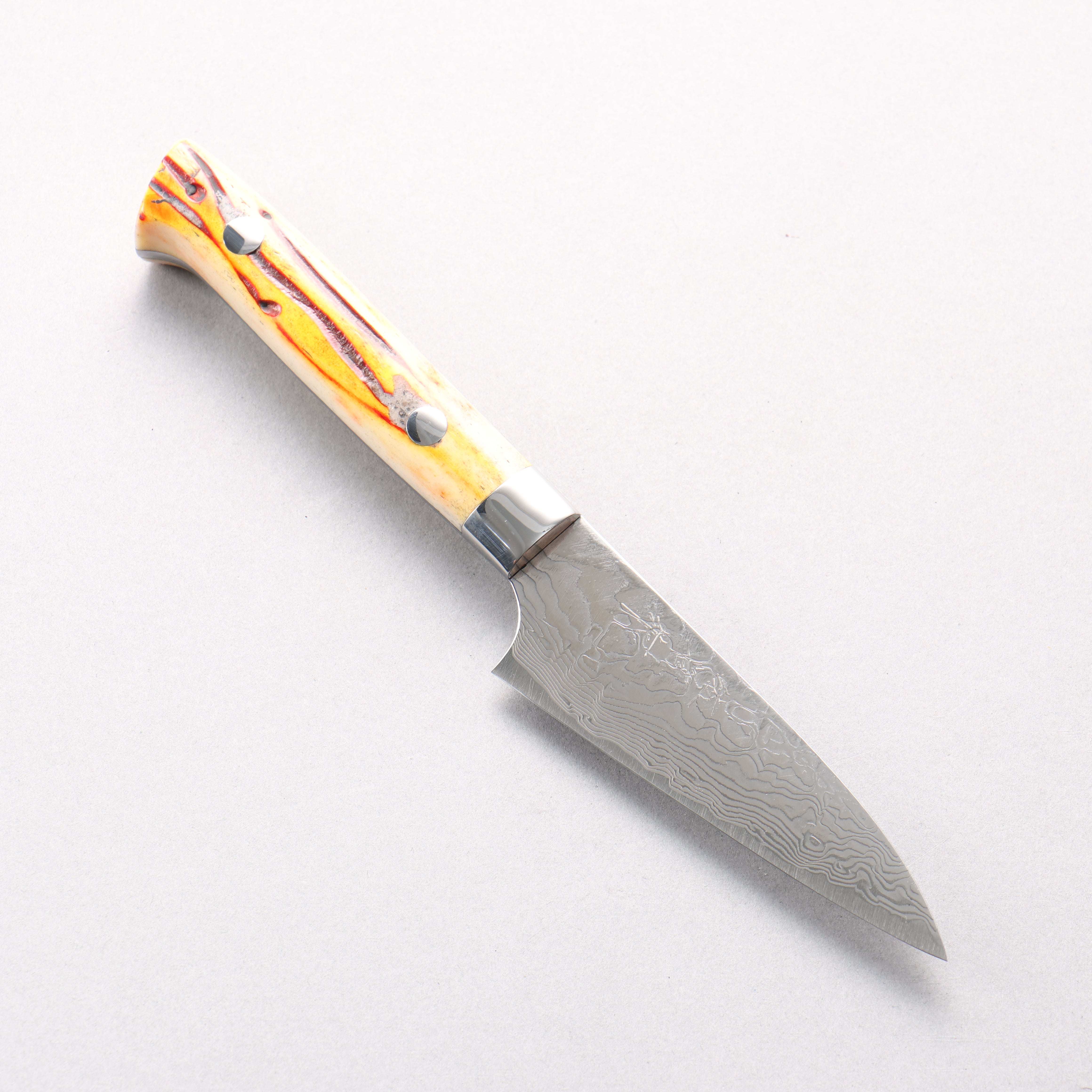 Takeshi Saji SG2 Diamond Finish Damascus Petty-Utility 90mm Orange Cow Bone Handle - Seisuke Knife