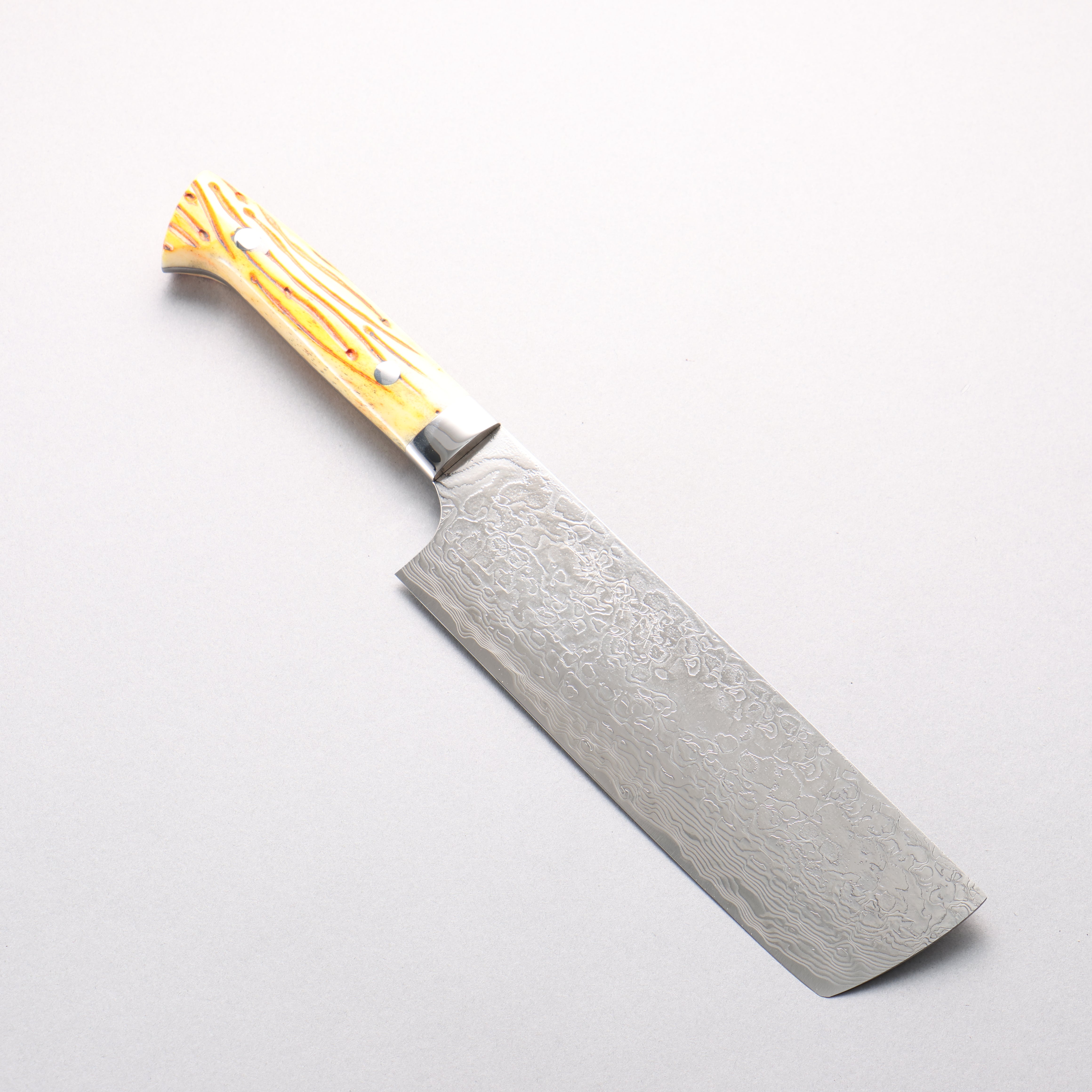 Takeshi Saji SG2 Diamond Finish Damascus Nakiri 165mm Orange Cow Bone Handle - Seisuke Knife