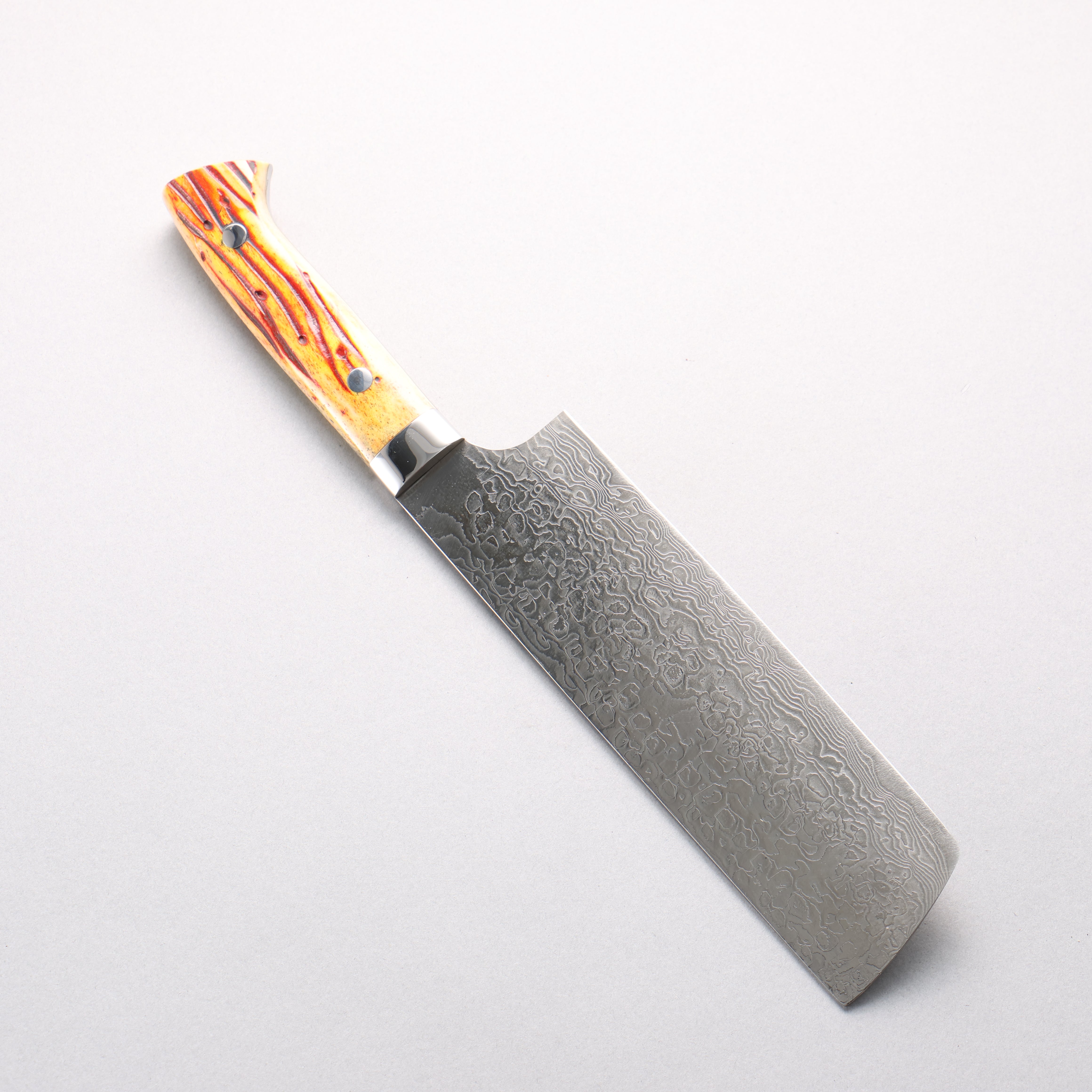 Takeshi Saji SG2 Diamond Finish Damascus Nakiri 165mm Orange Cow Bone Handle - Seisuke Knife
