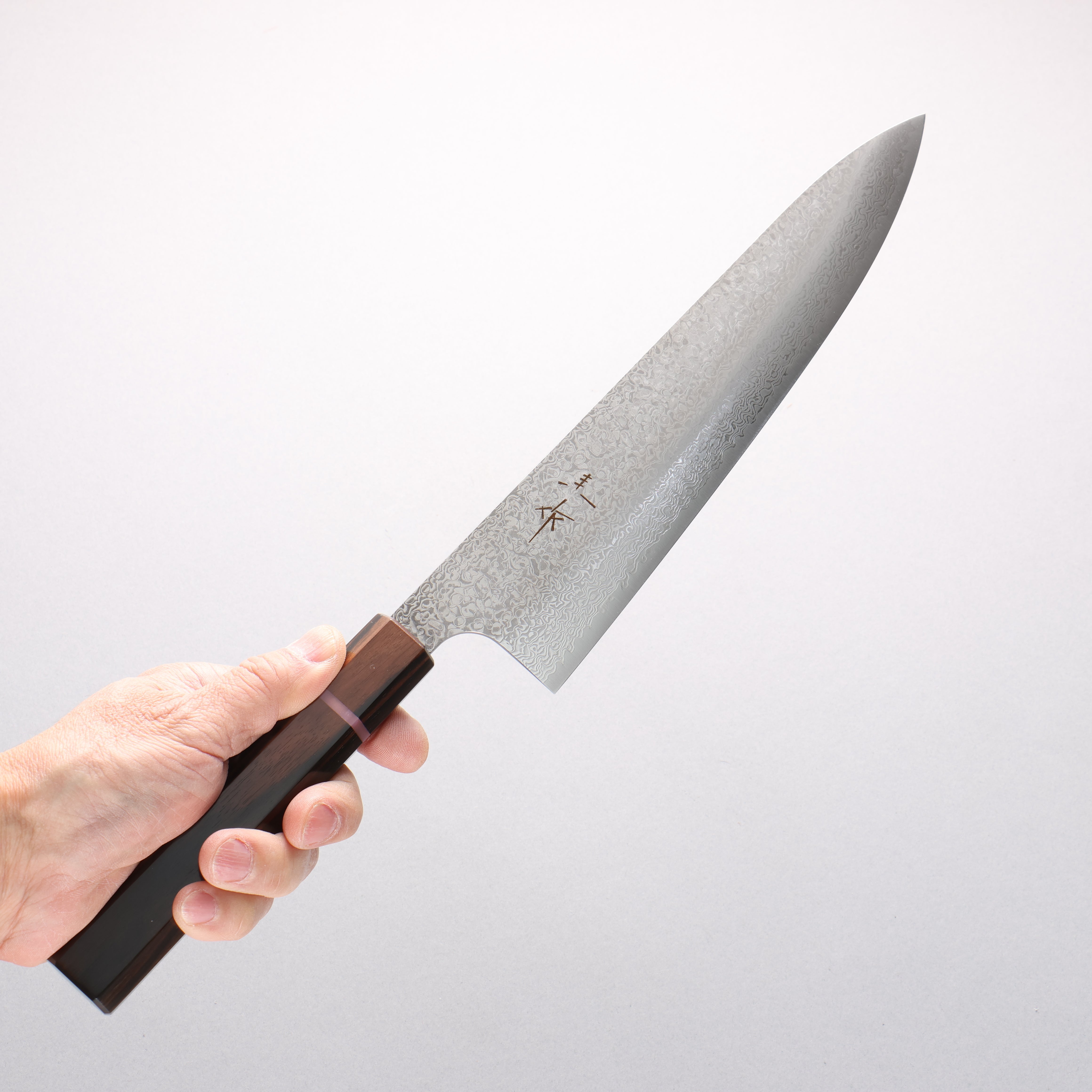 Kei Kobayashi SG2 Damascus Gyuto 240mm Striped Ebony Wood & Pink Ring Handle - Seisuke Knife