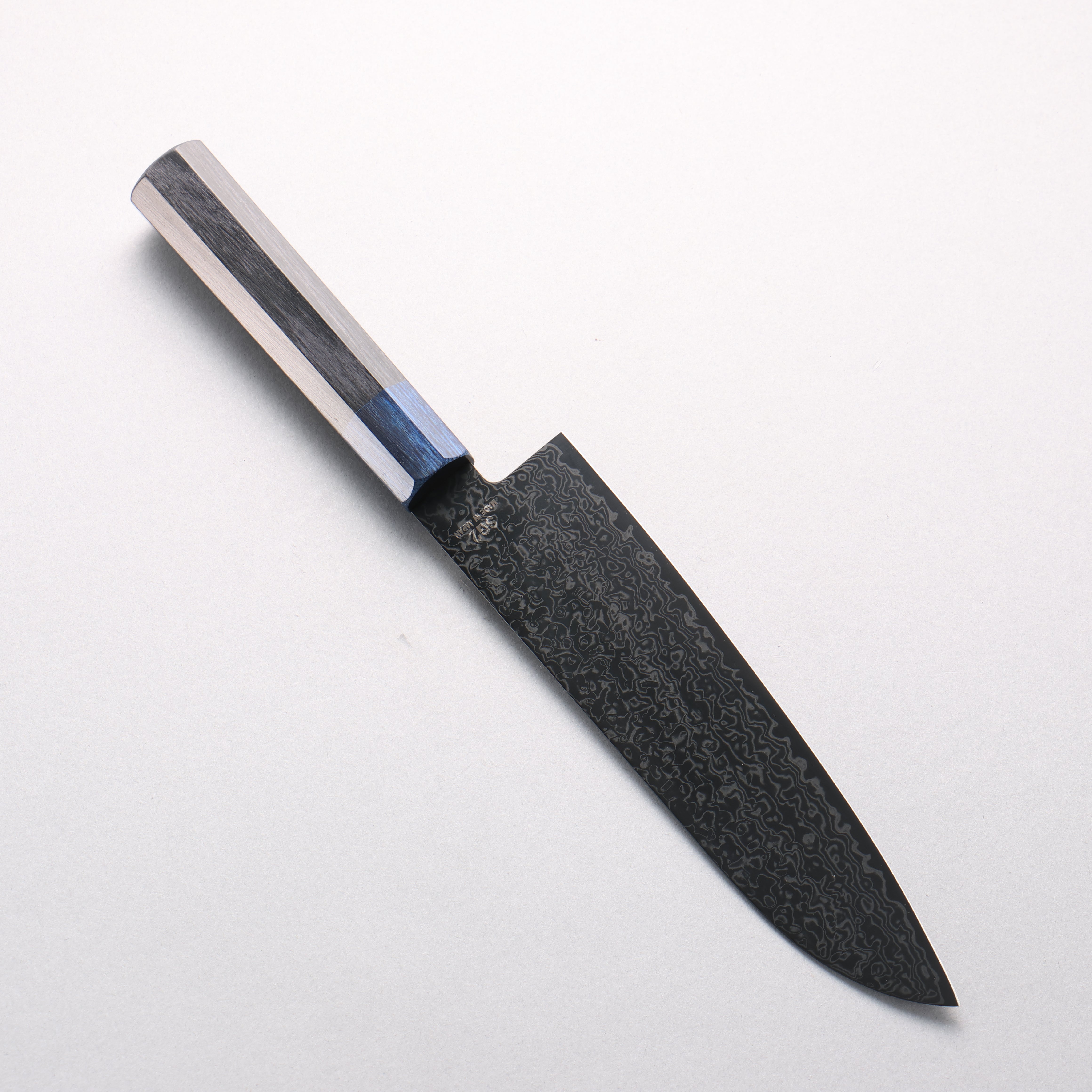 Higuchi SG2 Black Damascus Santoku 180mm Black & Navy Pakkawood Handle - Seisuke Knife