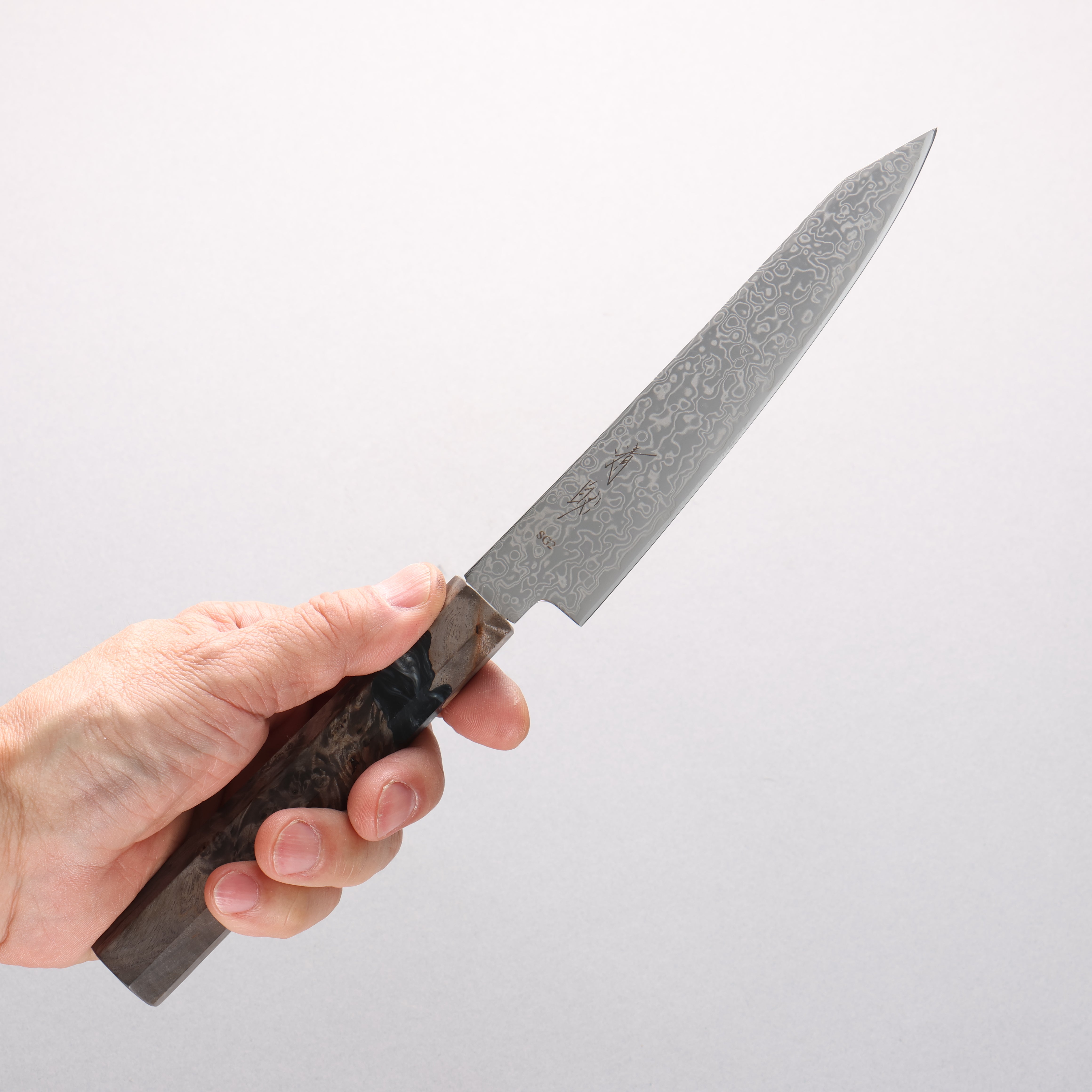 Seisuke SG2 Damascus Migaki Kiritsuke Petty-Utility 150mm Stabilized Birch & Black Resin Handle - Seisuke Knife
