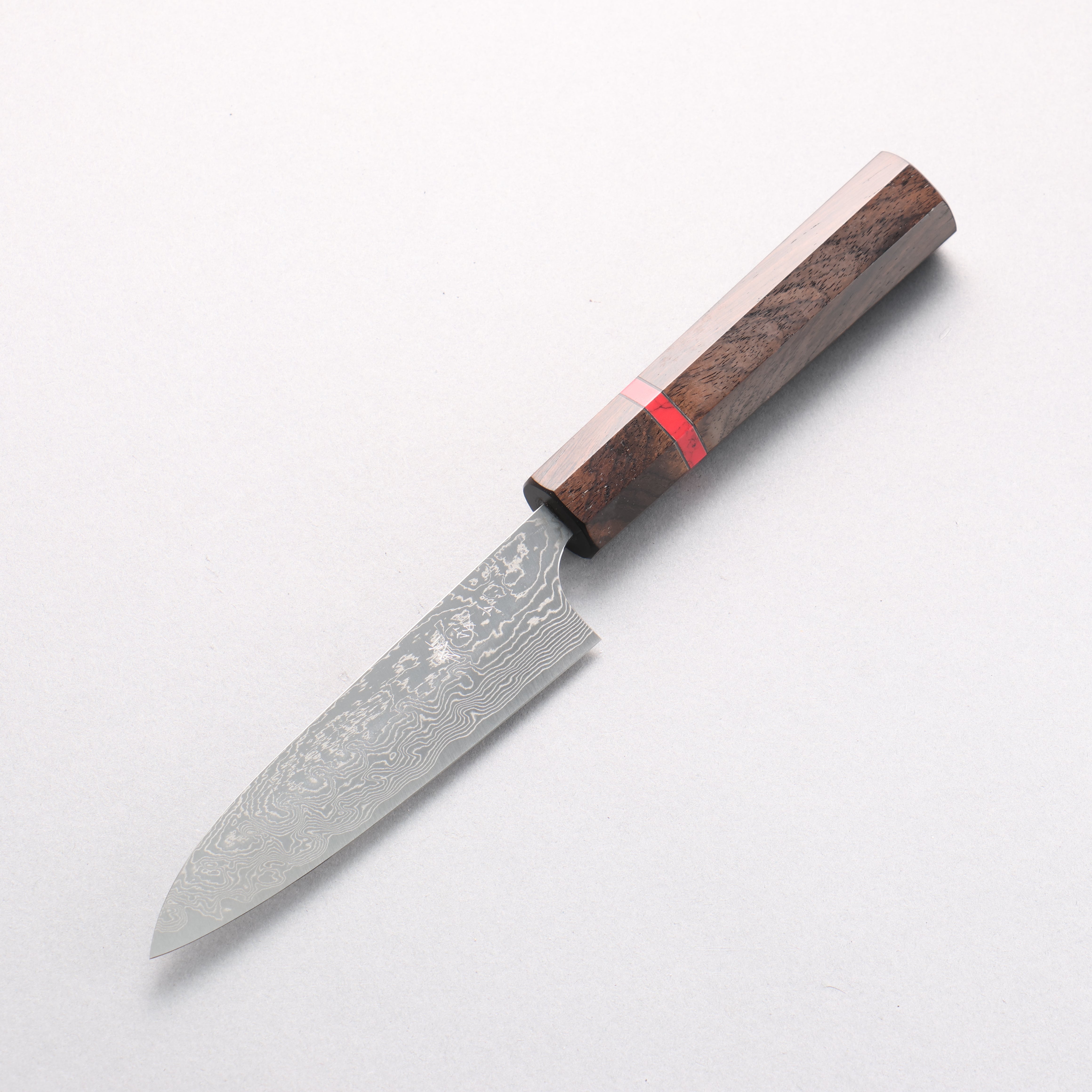 Anryu VG10 Migaki Damascus Petty-Utility 120mm Ebony Wood & Red Turquoise Ring Handle - Seisuke Knife