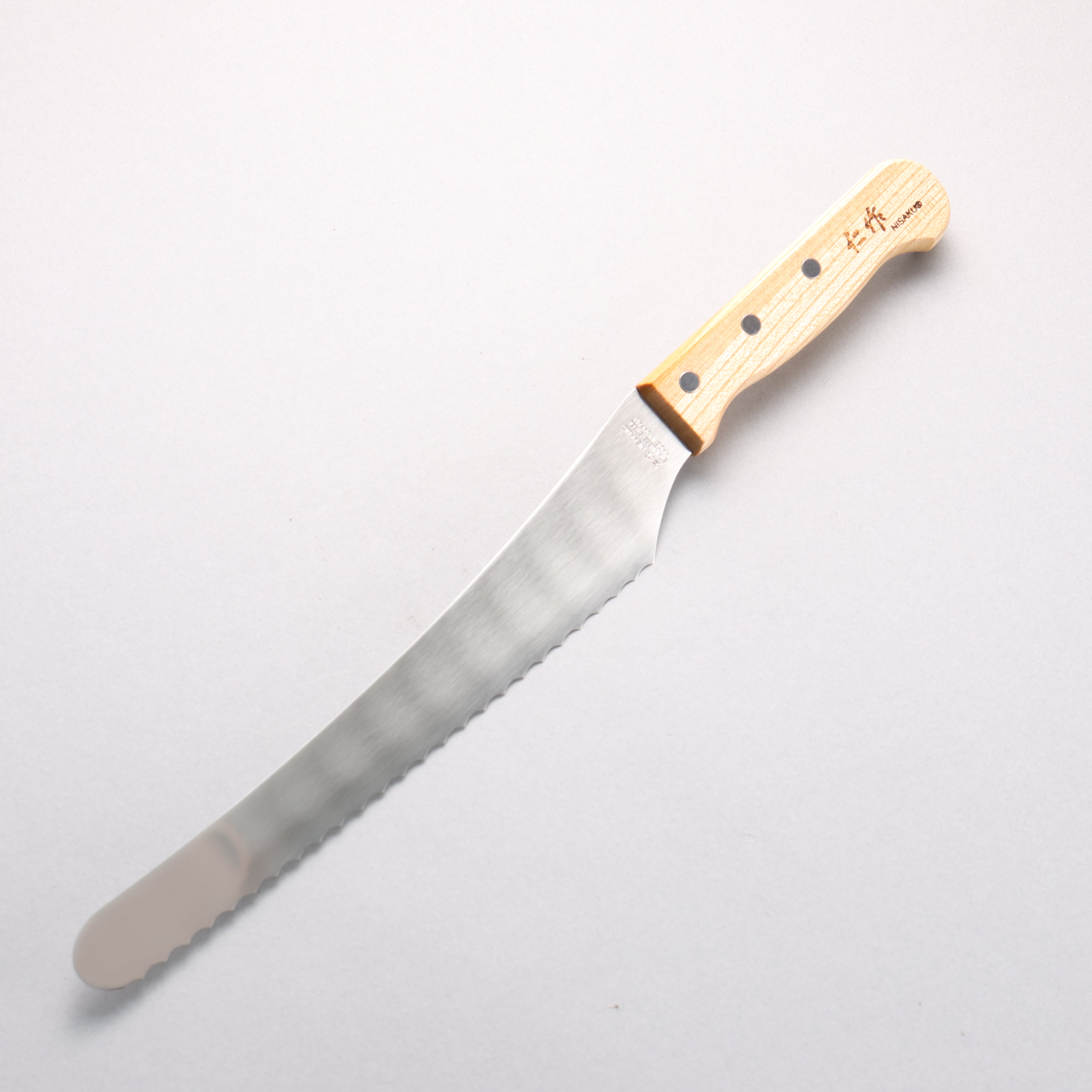 Nisaku Stainless Steel Serrated Bread Knife 240mm Natural wood Handle - Seisuke Knife