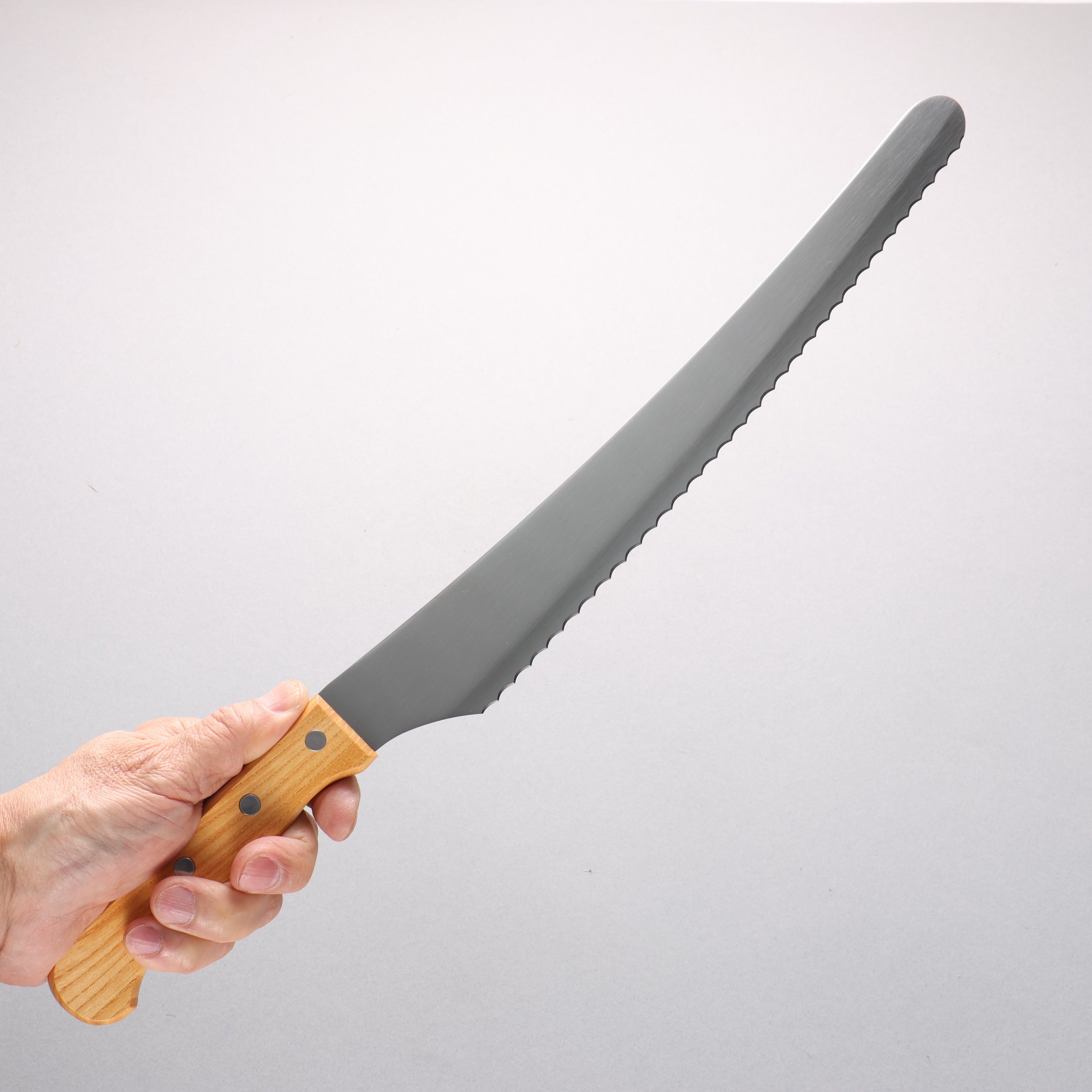 Nisaku Stainless Steel Serrated Bread Knife 300mm Natural wood Handle - Seisuke Knife