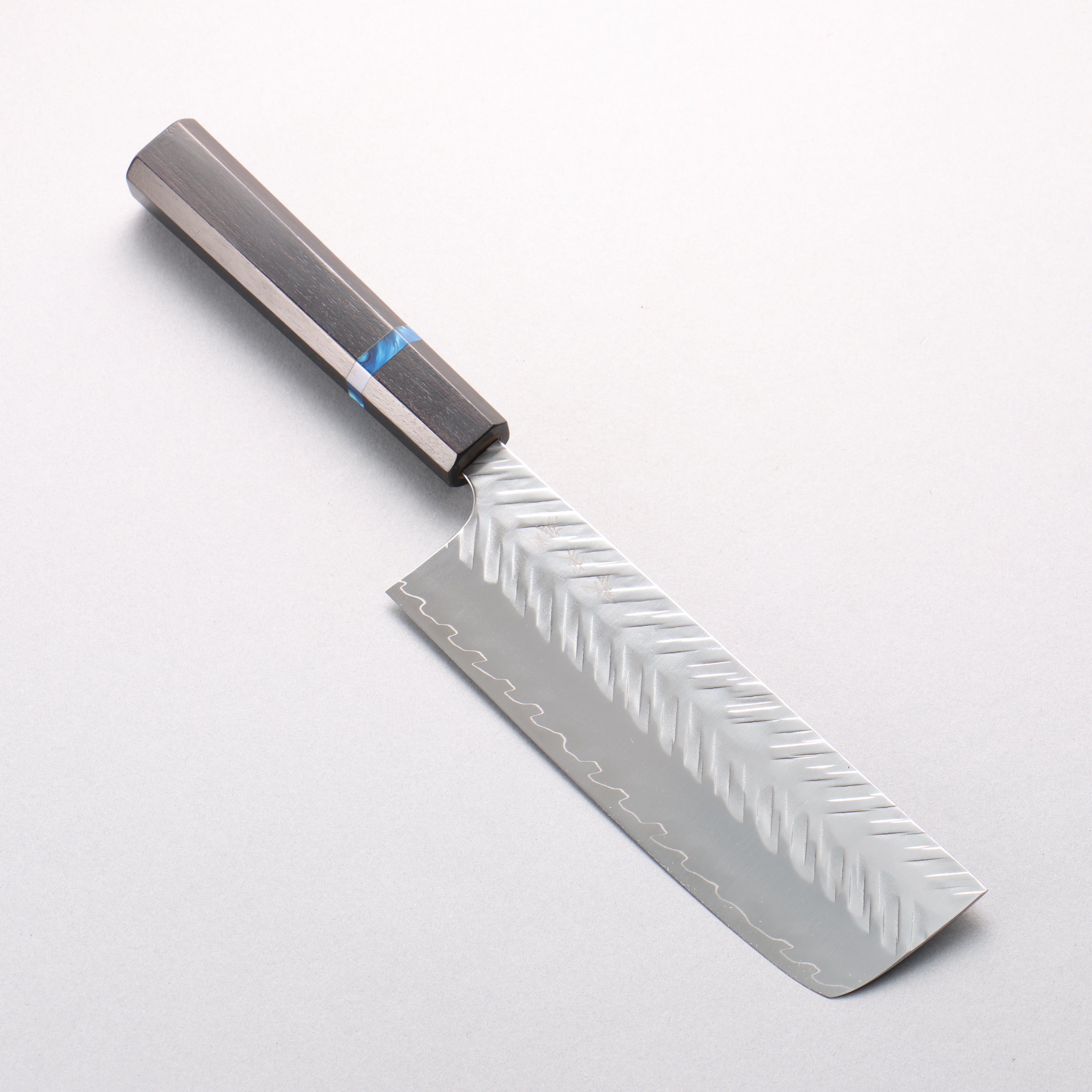 Yoshimi Kato SPG STRIX V-Hammered Nakiri 165mm Ebony Wood & Blue Ring Handle - Seisuke Knife
