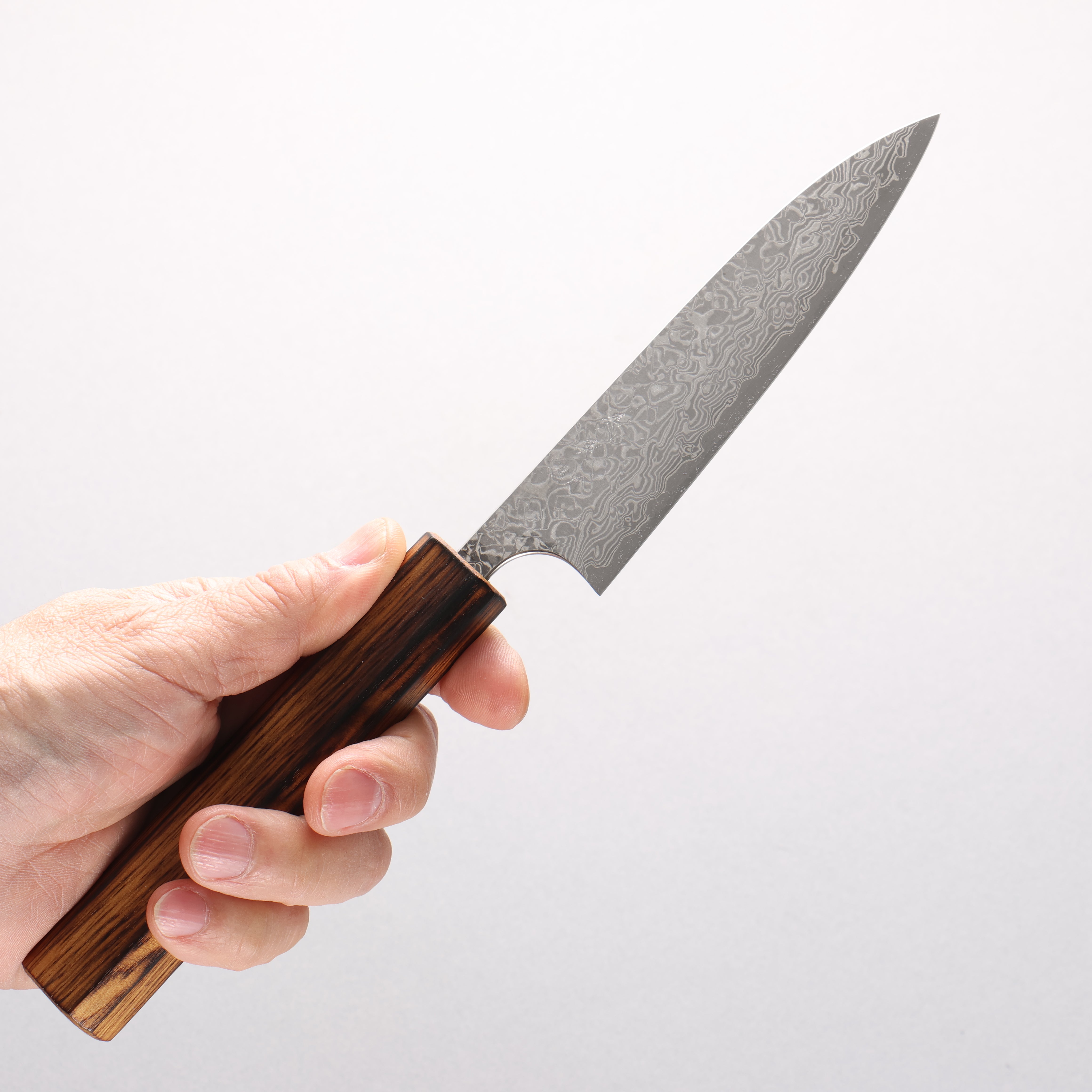 Yoshimi Kato VG10 Black Damascus Petty-Utility 120mm Lacquered Burnt Oak Handle - Seisuke Knife