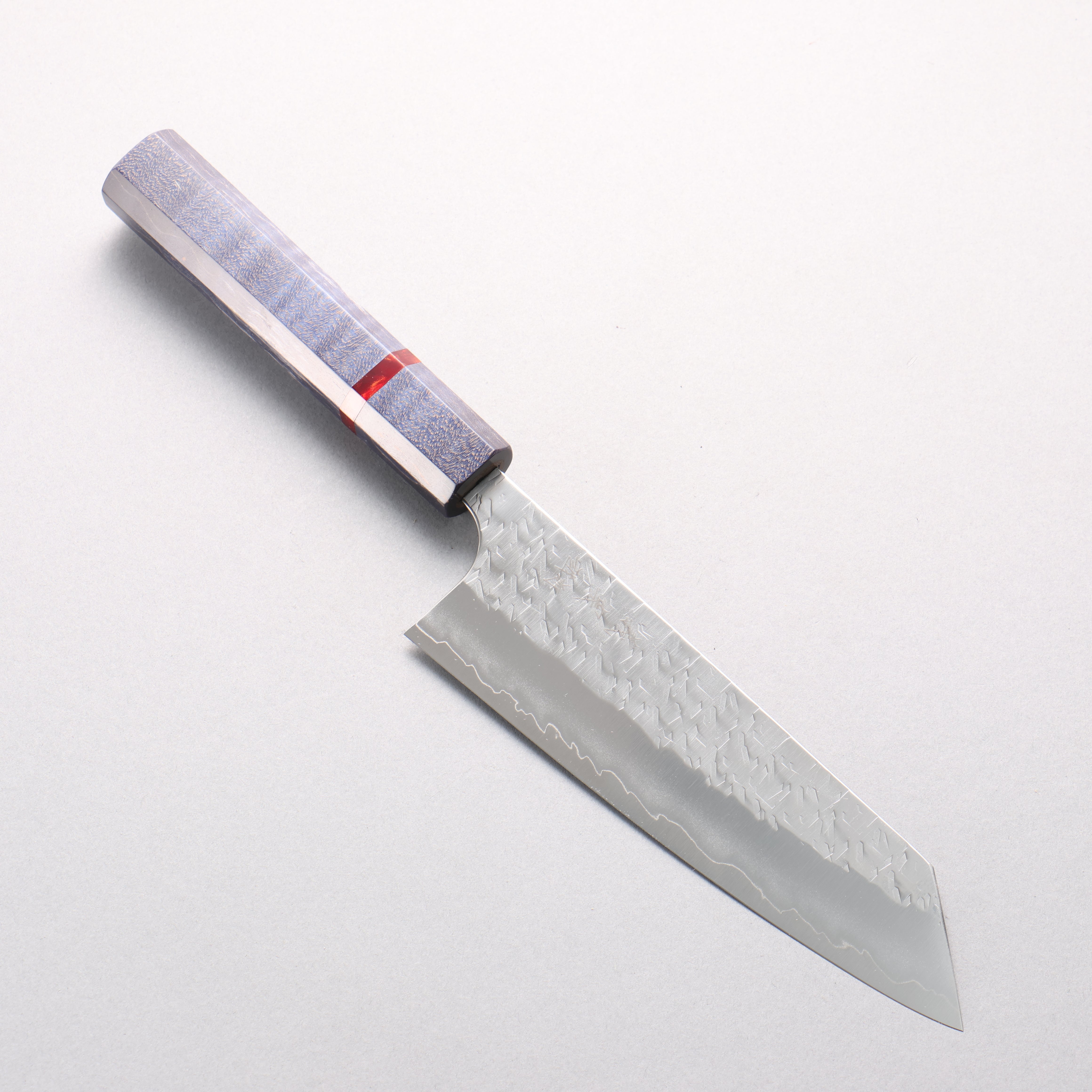 Yoshimi Kato Hyo SG2 Hammered Bunka 170mm Blue Stabilized Wood & Red Ring Handle - Seisuke Knife