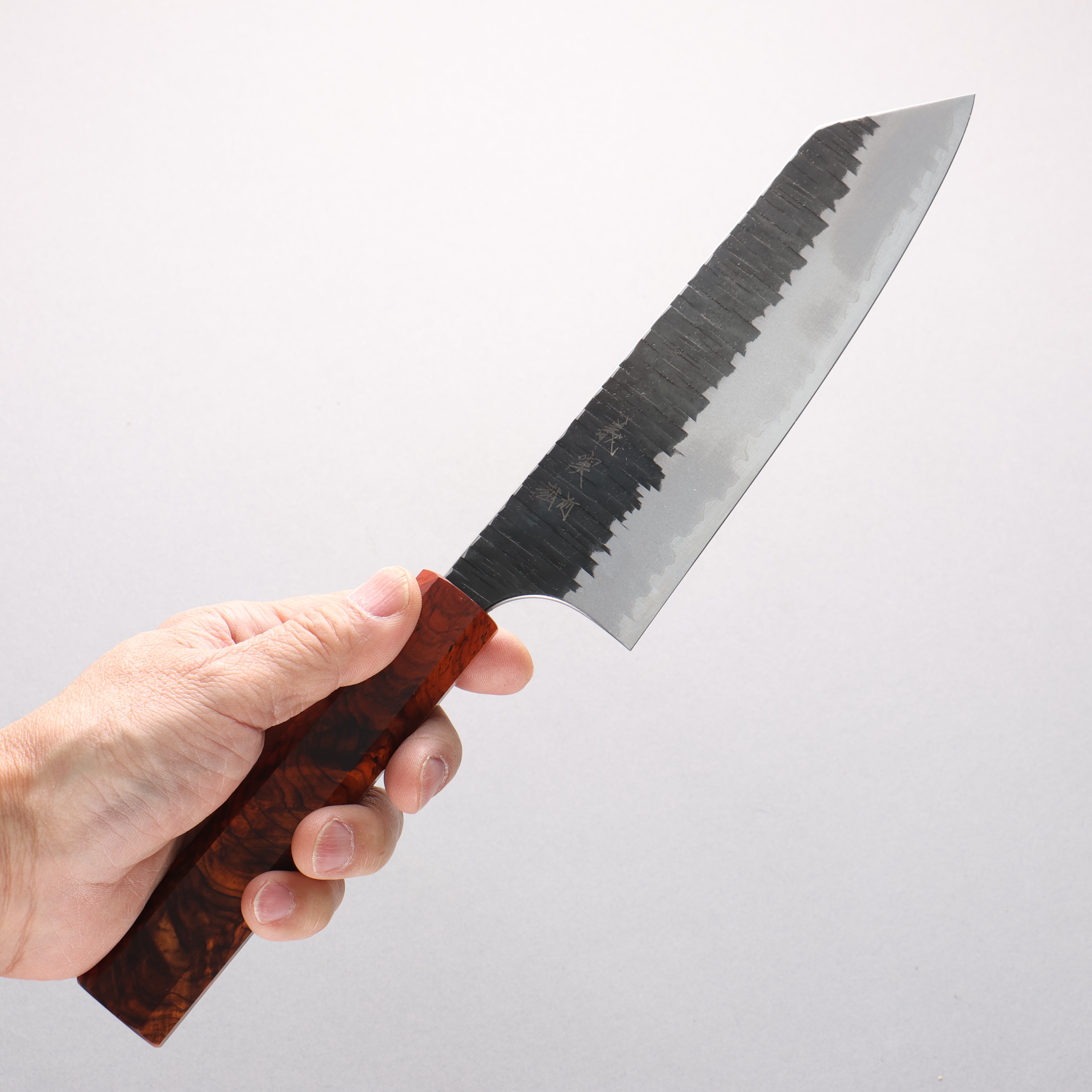 Yoshimi Kato Kasuri Blue Super Hammered Kurouchi Bunka 170mm Cocobolo Handle - Seisuke Knife