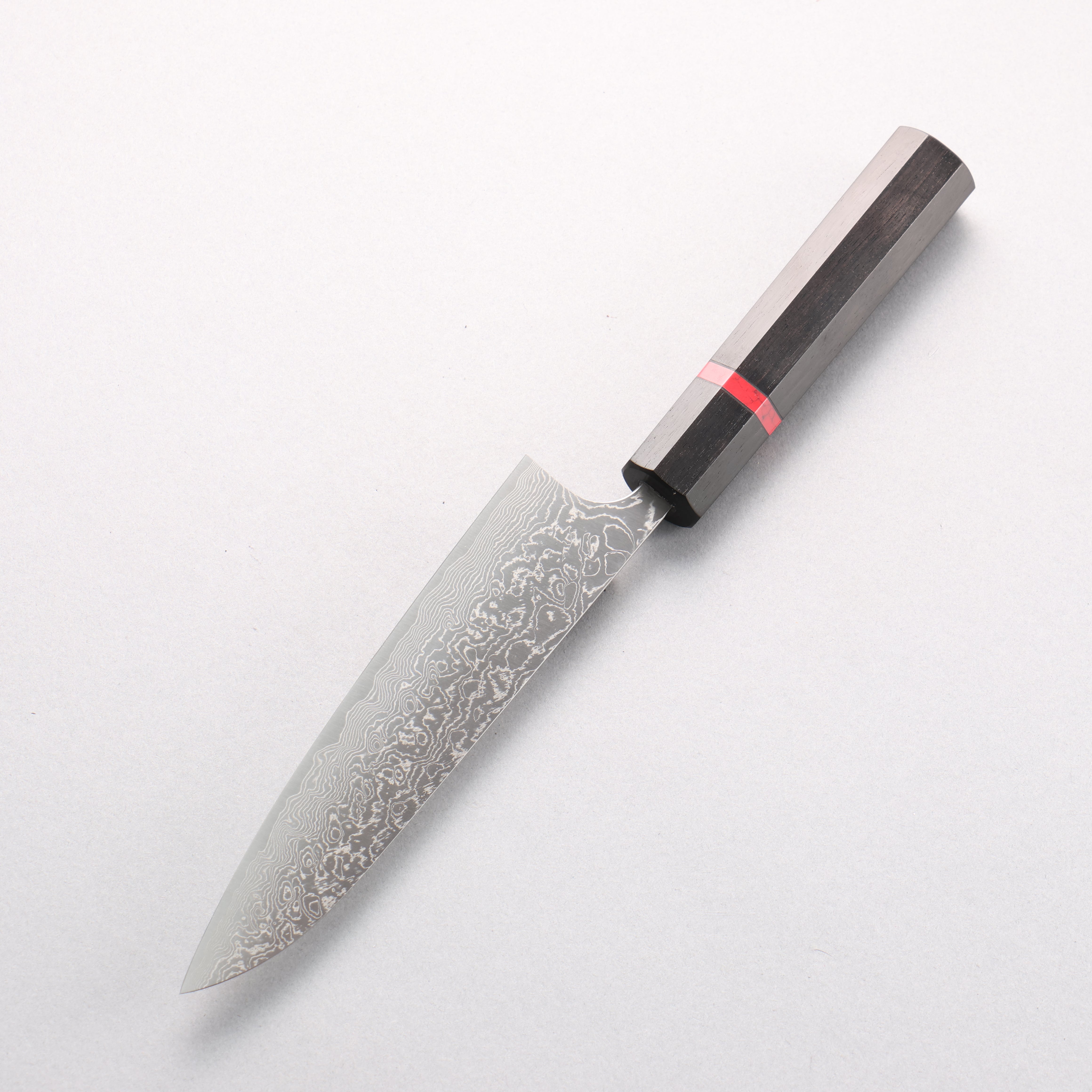 Anryu VG10 Migaki Damascus Petty-Utility 150mm Ebony Wood & Red Turquoise Ring Handle - Seisuke Knife