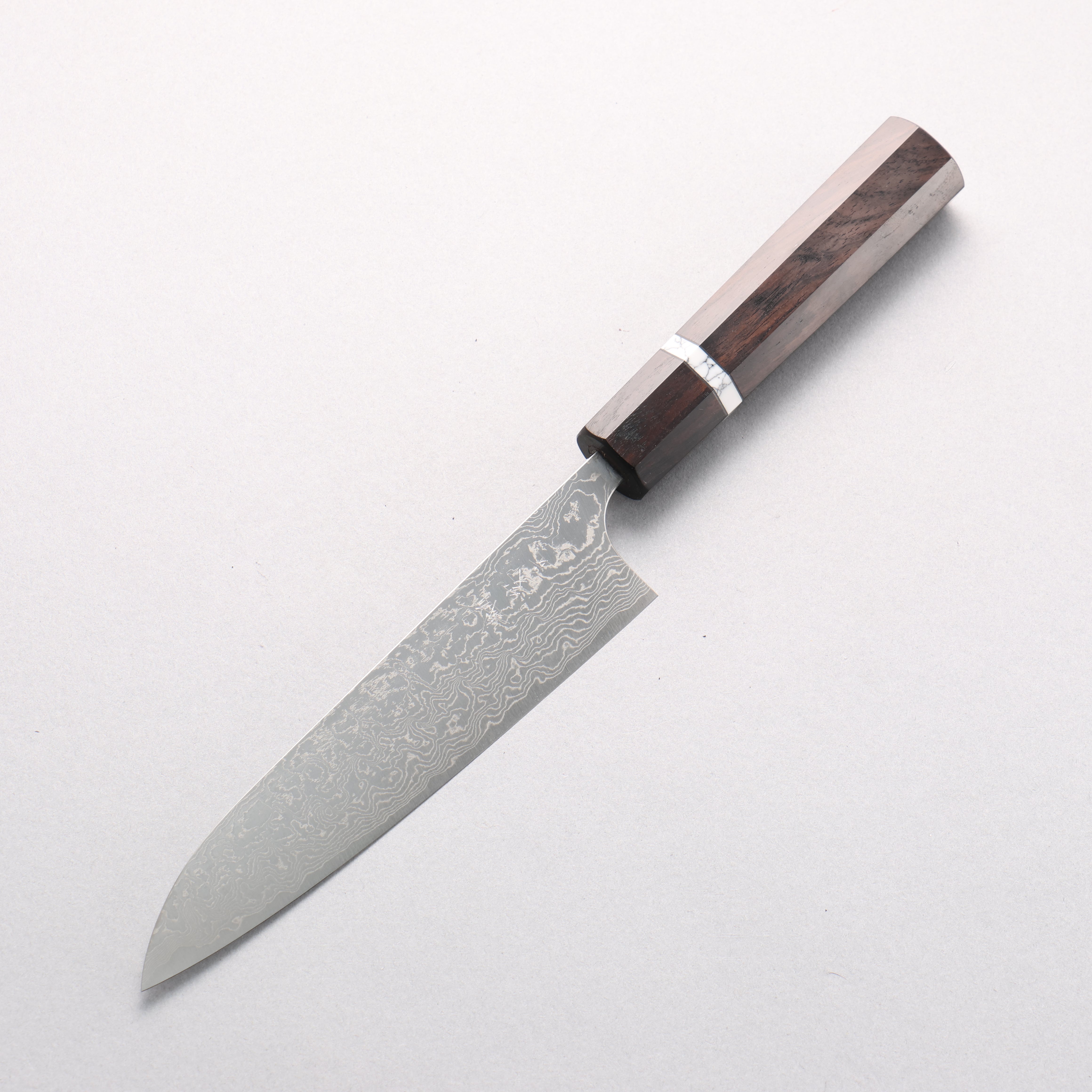 Anryu VG10 Migaki Damascus Petty-Utility 150mm Ebony Wood & White Turquoise Ring Handle - Seisuke Knife