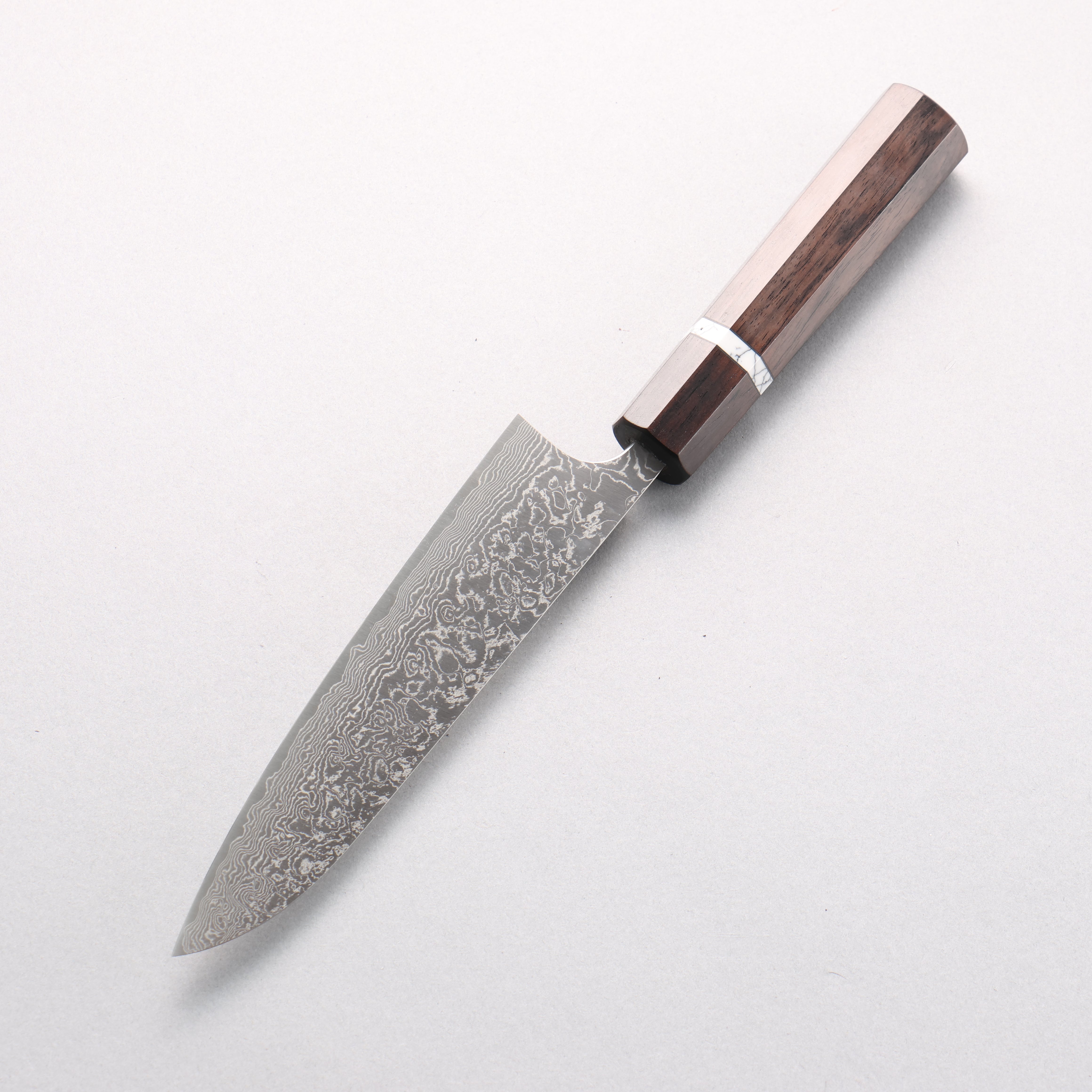 Anryu VG10 Migaki Damascus Petty-Utility 150mm Ebony Wood & White Turquoise Ring Handle - Seisuke Knife