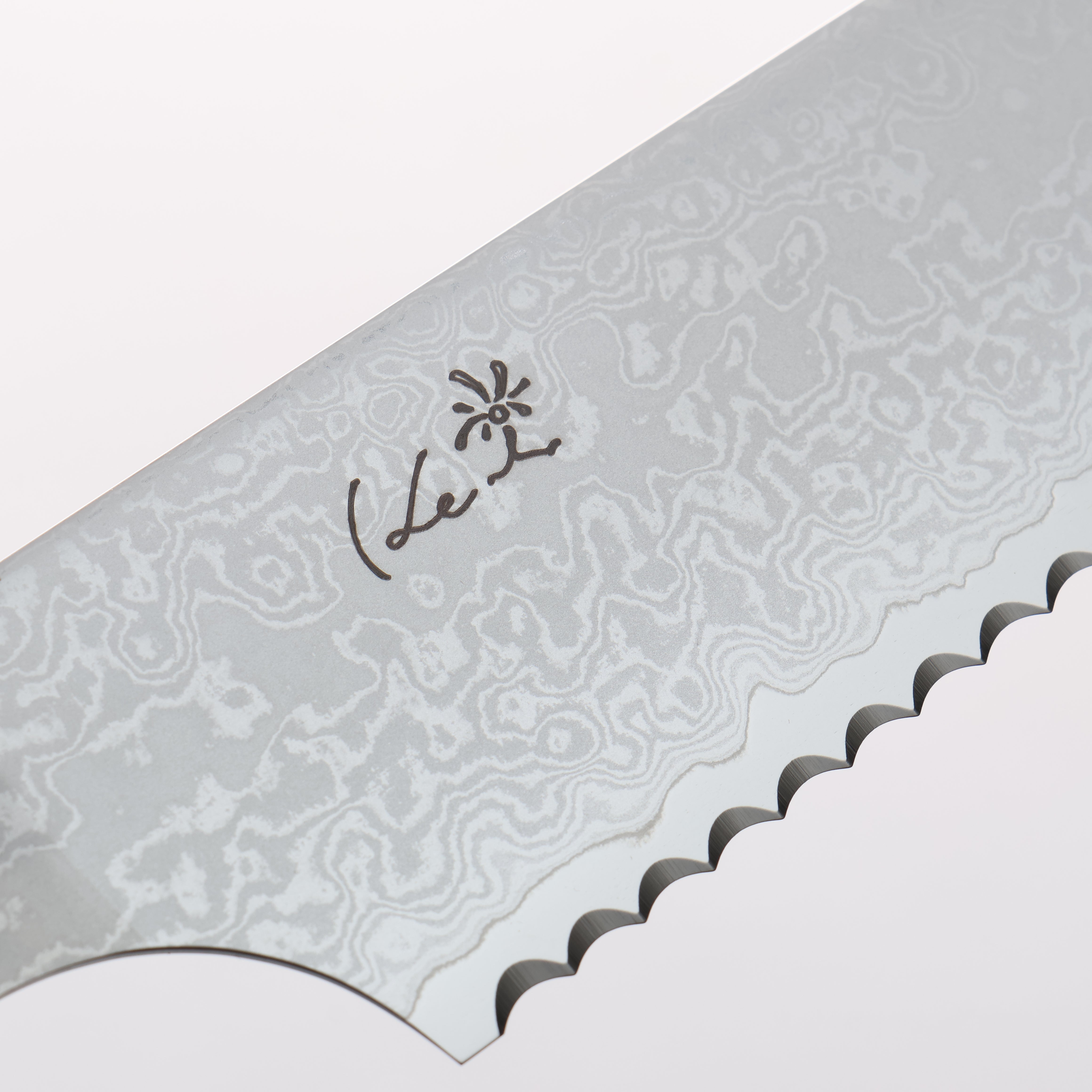 Kei VG10 Damascus Bread Slicer 240mm Brown Stabilized Wood & Silver Ring Handle - Seisuke Knife