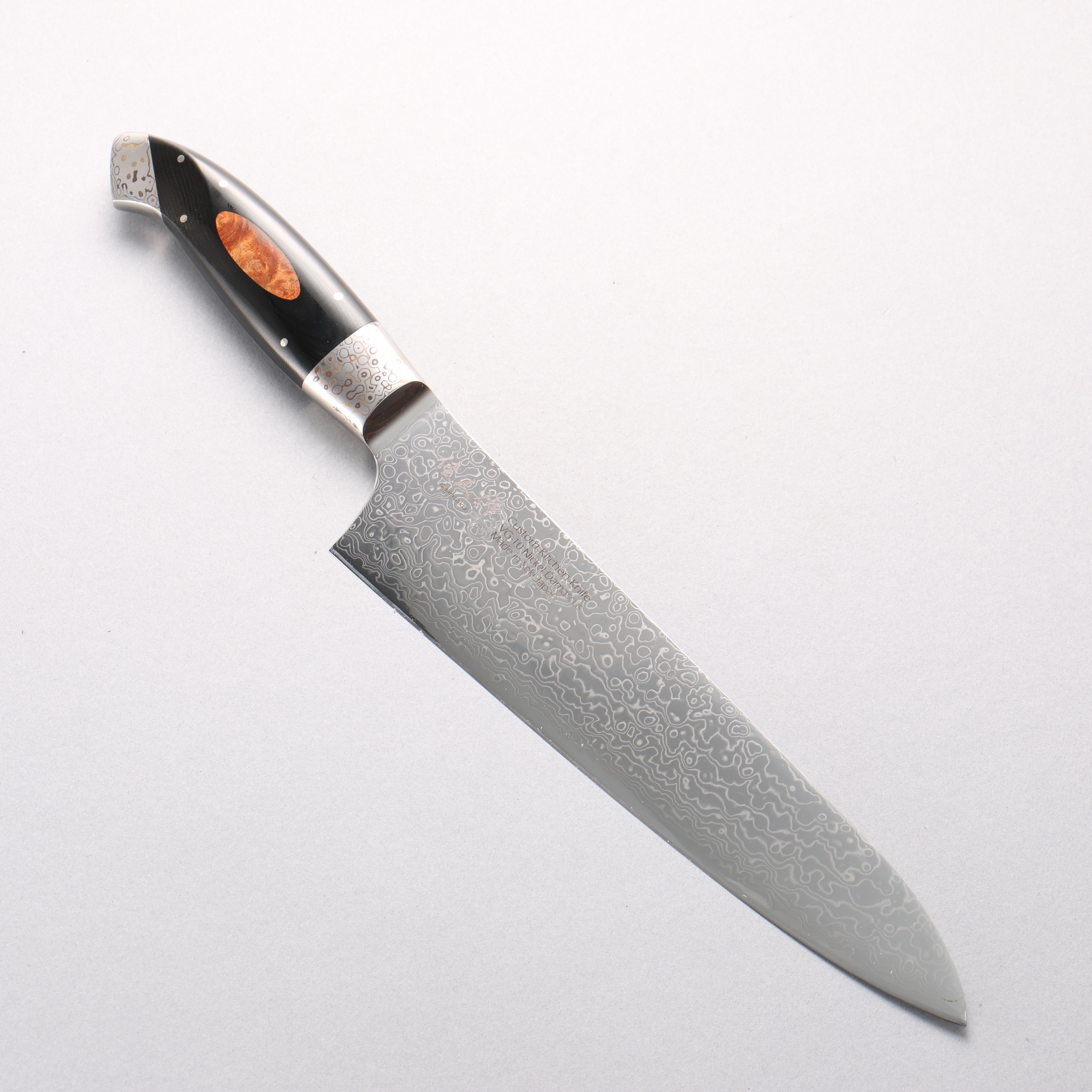 Kajin VG10 Damascus Gyuto 210mm Black Micarta & Wood Inlay Handle - Seisuke Knife