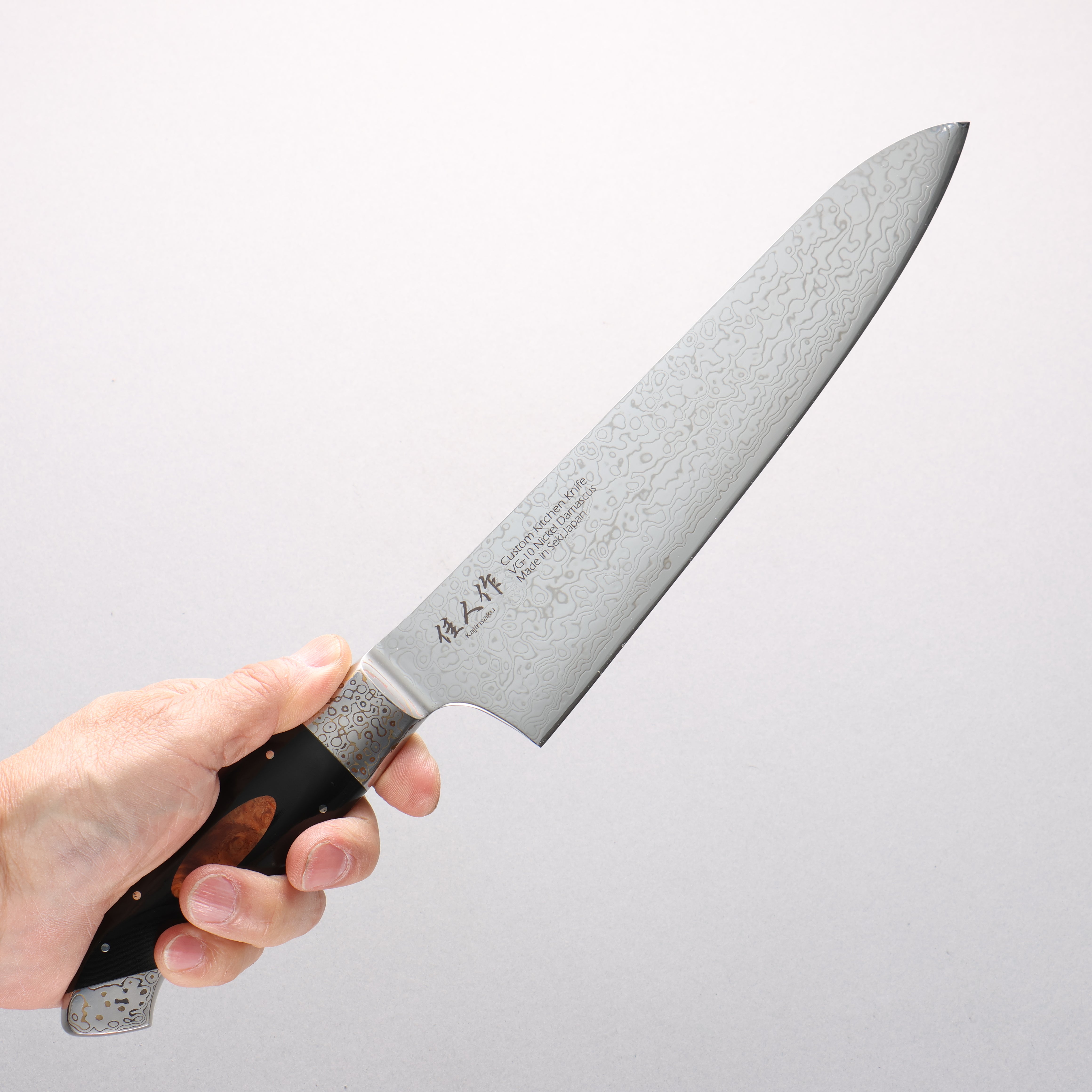 Kajin VG10 Damascus Gyuto 210mm Black Micarta & Wood Inlay Handle - Seisuke Knife