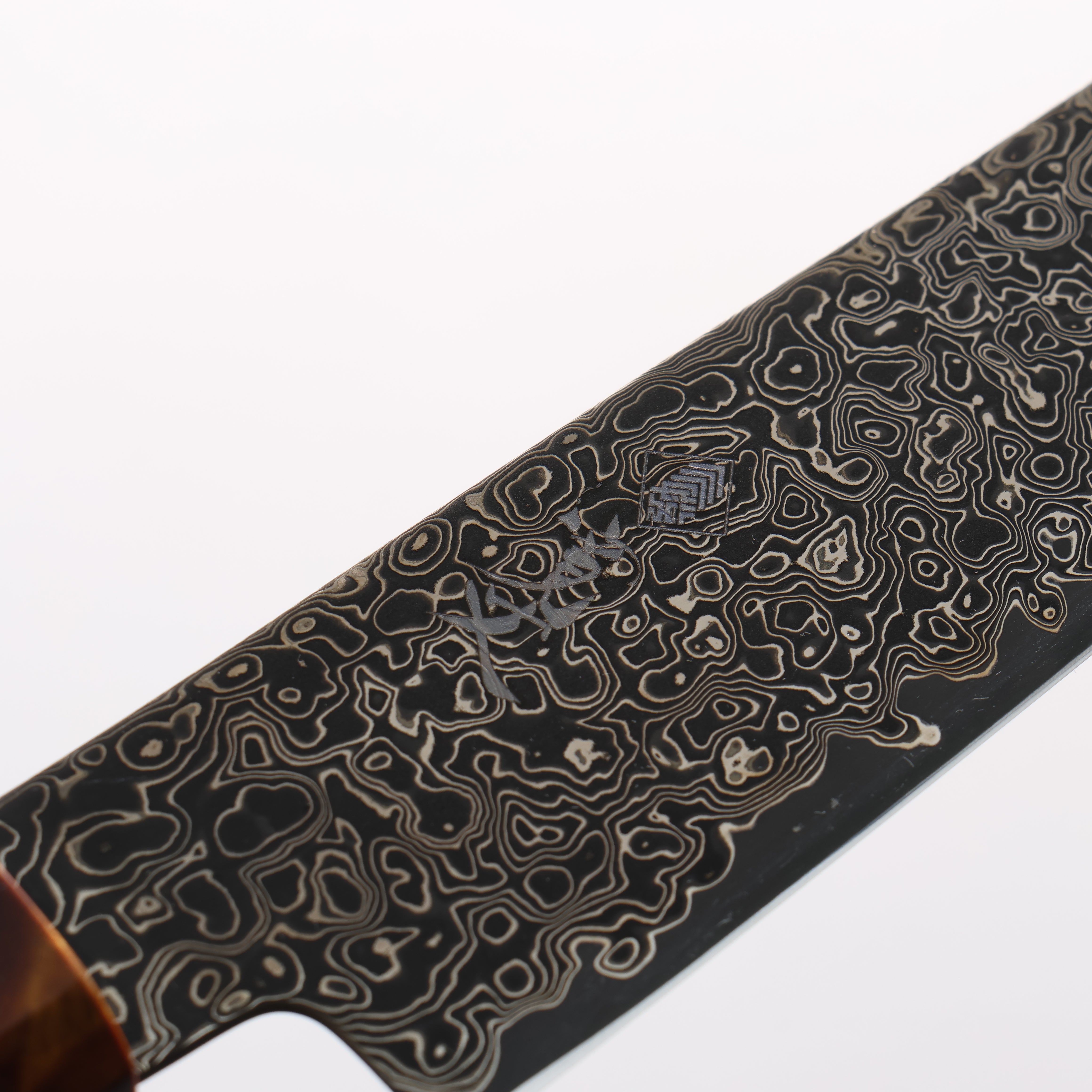Kanjyo SG2 Black Damascus Kiritsuke Petty-Utility 150mm Brown Stabilized Wood & Silver Ring Handle - Seisuke Knife