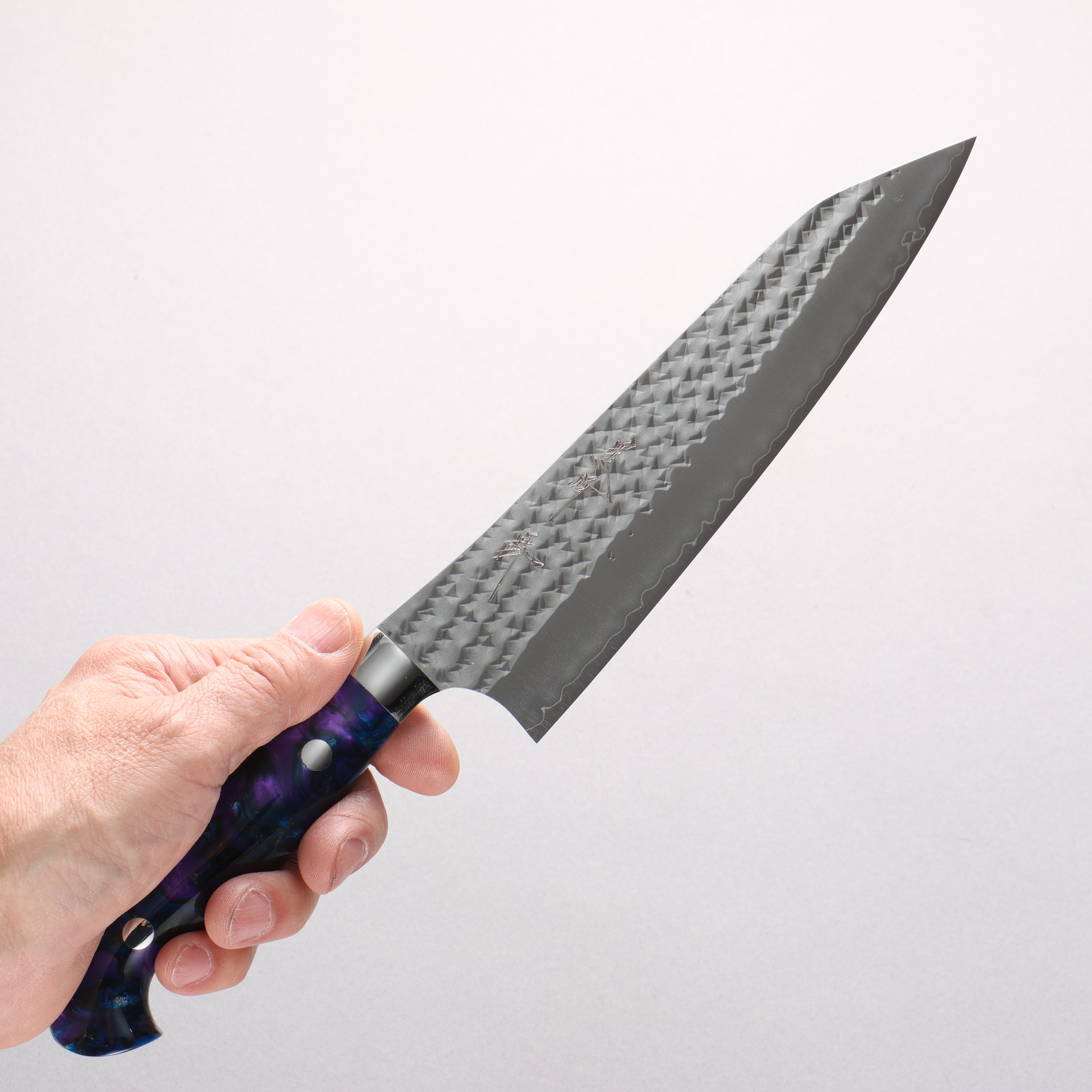 Yu Kurosaki Senko Ei SG2 Hammered Gyuto 180mm Blue Purple Acrylic Handle - Seisuke Knife