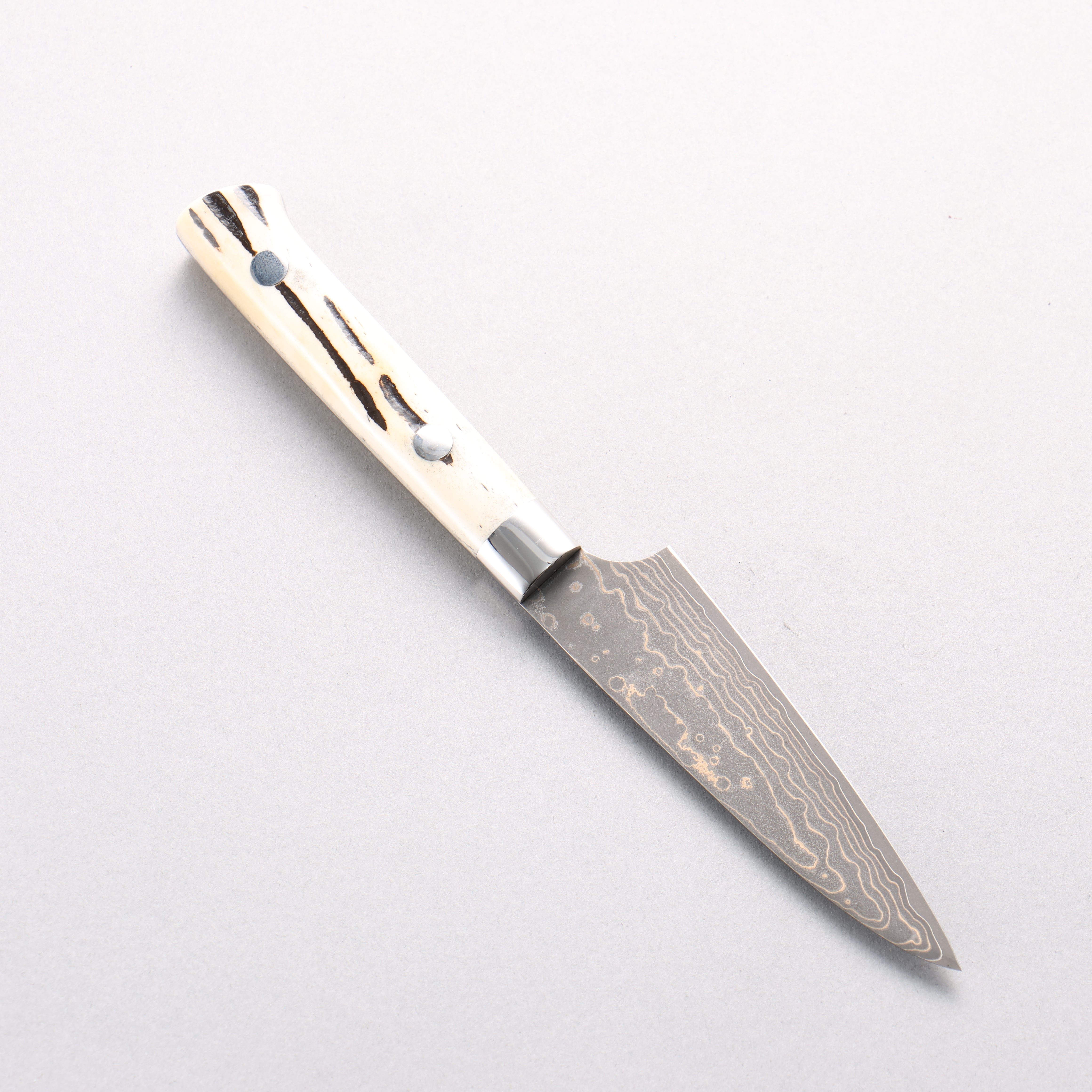 Takeshi Saji VG10w Damascus Gold Colored Paring 90mm White Deer Horn Handle - Seisuke Knife