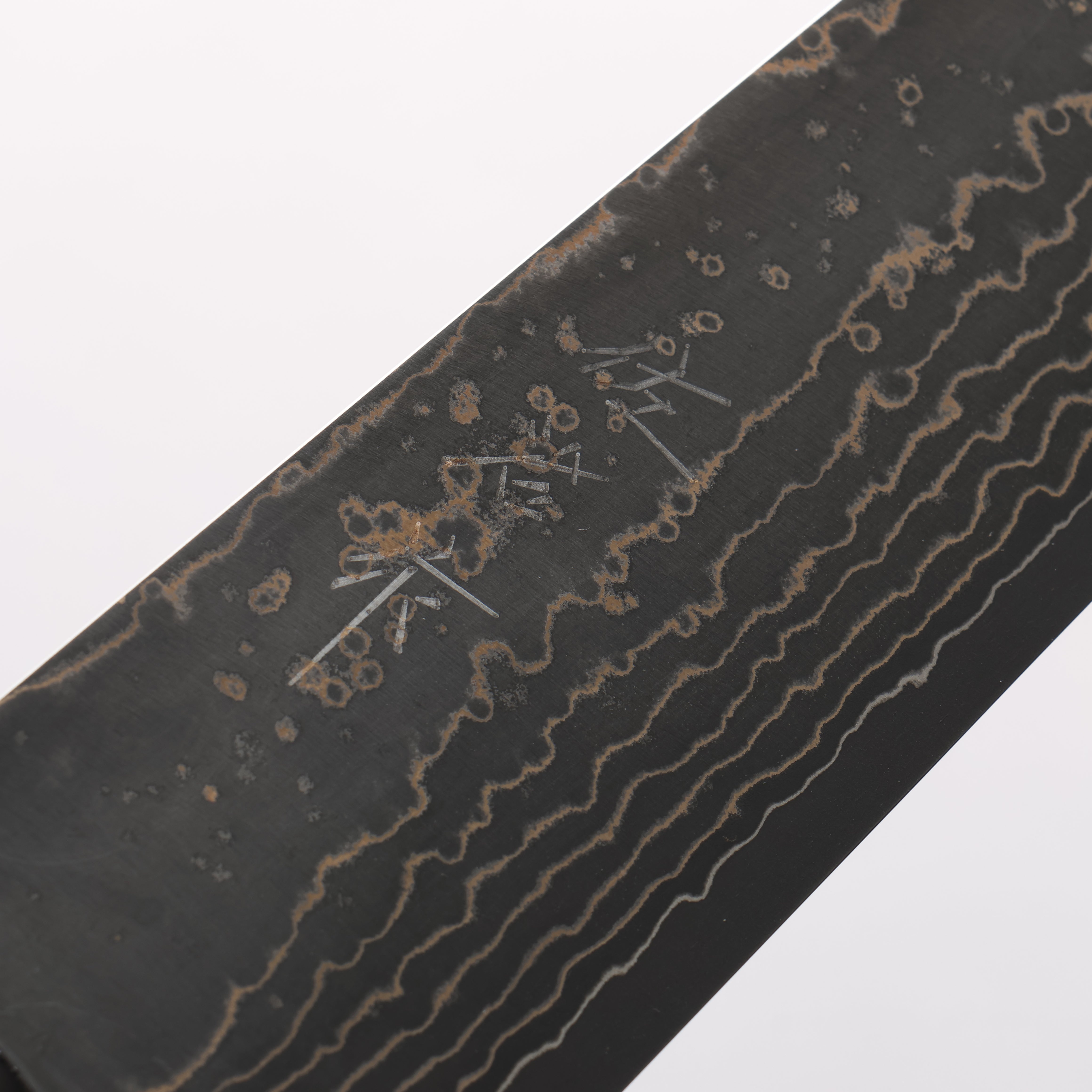 Takeshi Saji VG10w Damascus Gold Colored Gyuto 210mm White Deer Horn Handle - Seisuke Knife