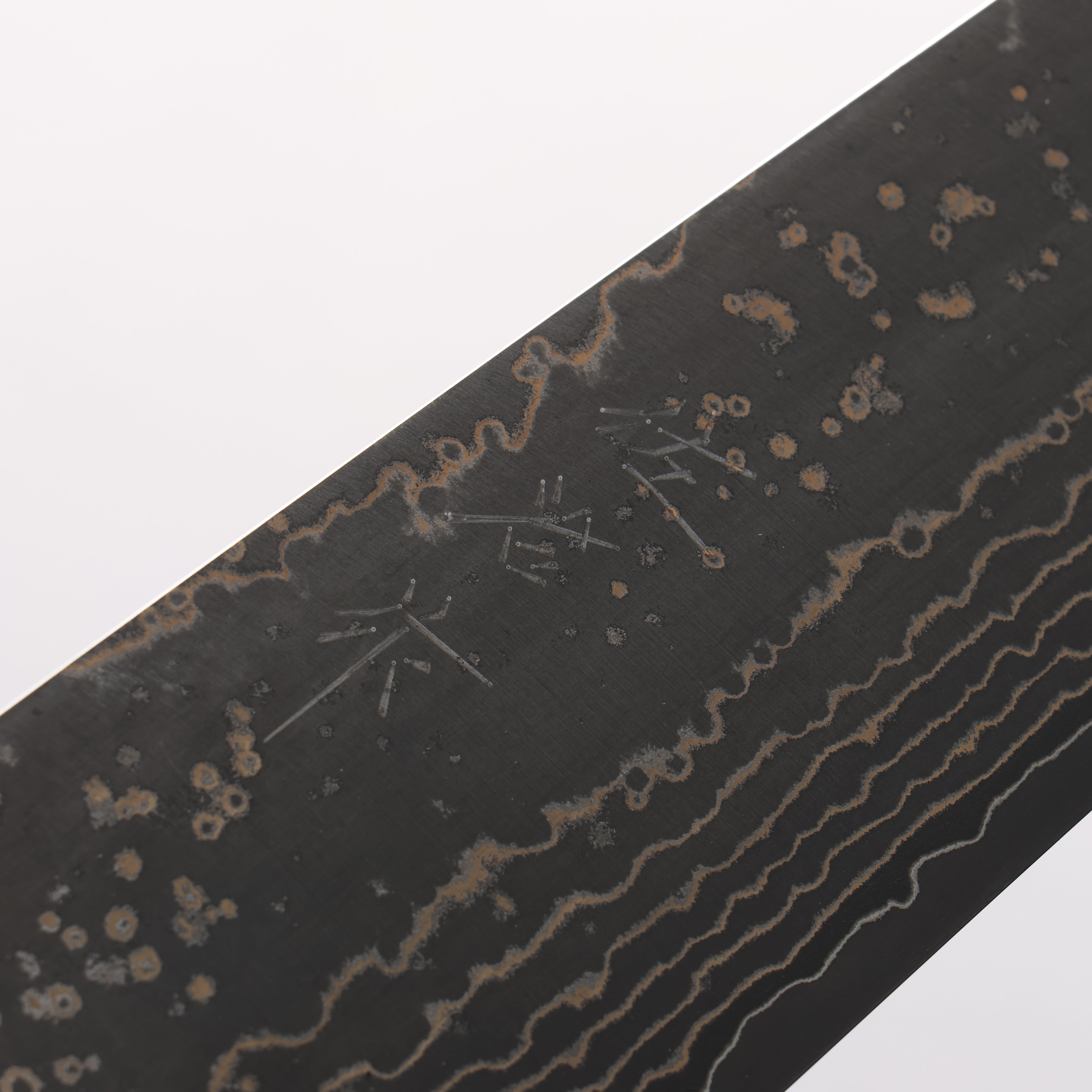 Takeshi Saji VG10w Damascus Gold Colored Gyuto 240mm White Deer Horn Handle - Seisuke Knife