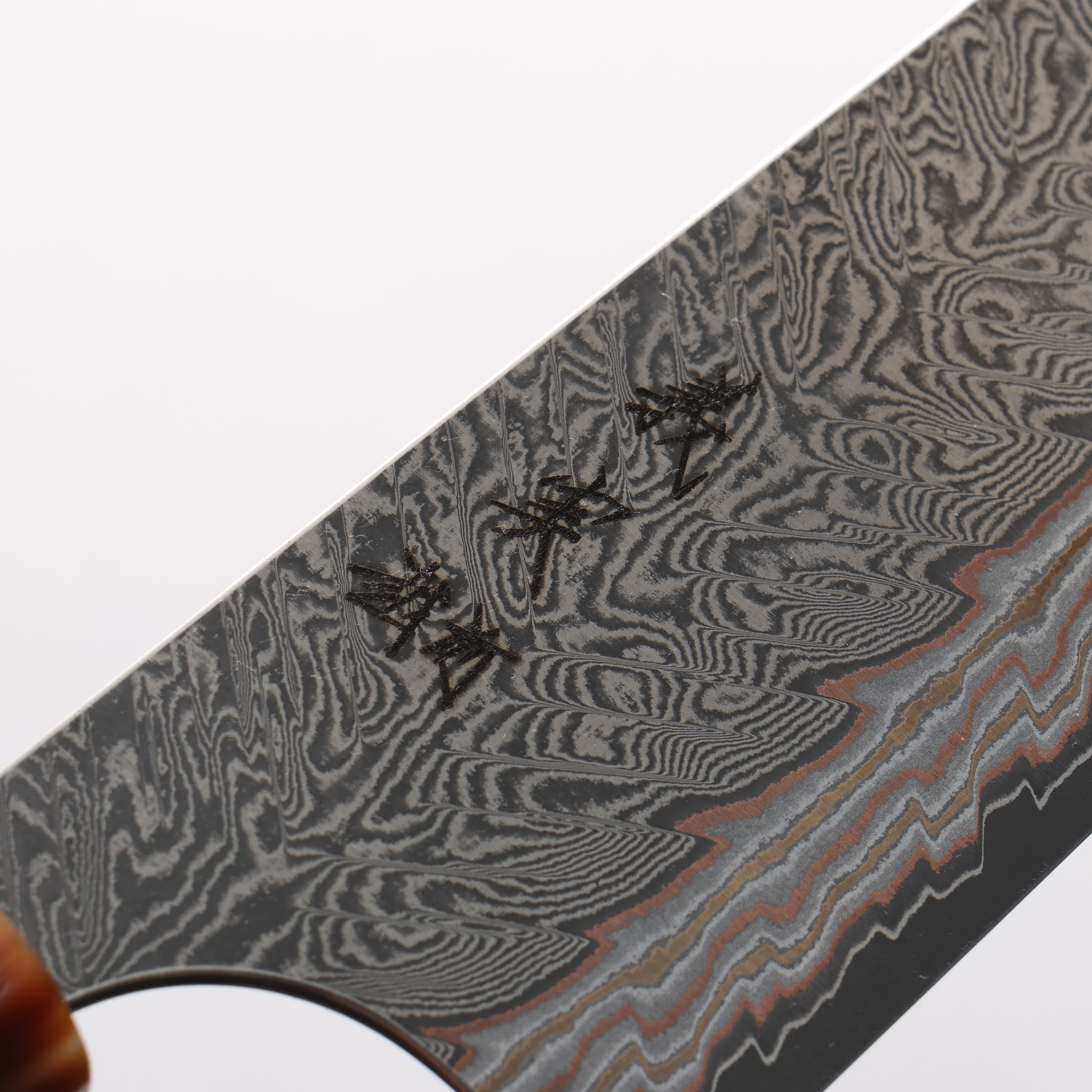 Yoshimi Kato VG10w Colored Damascus Bunka 170mm African Rosewood & White Buffalo Horn Handle - Seisuke Knife