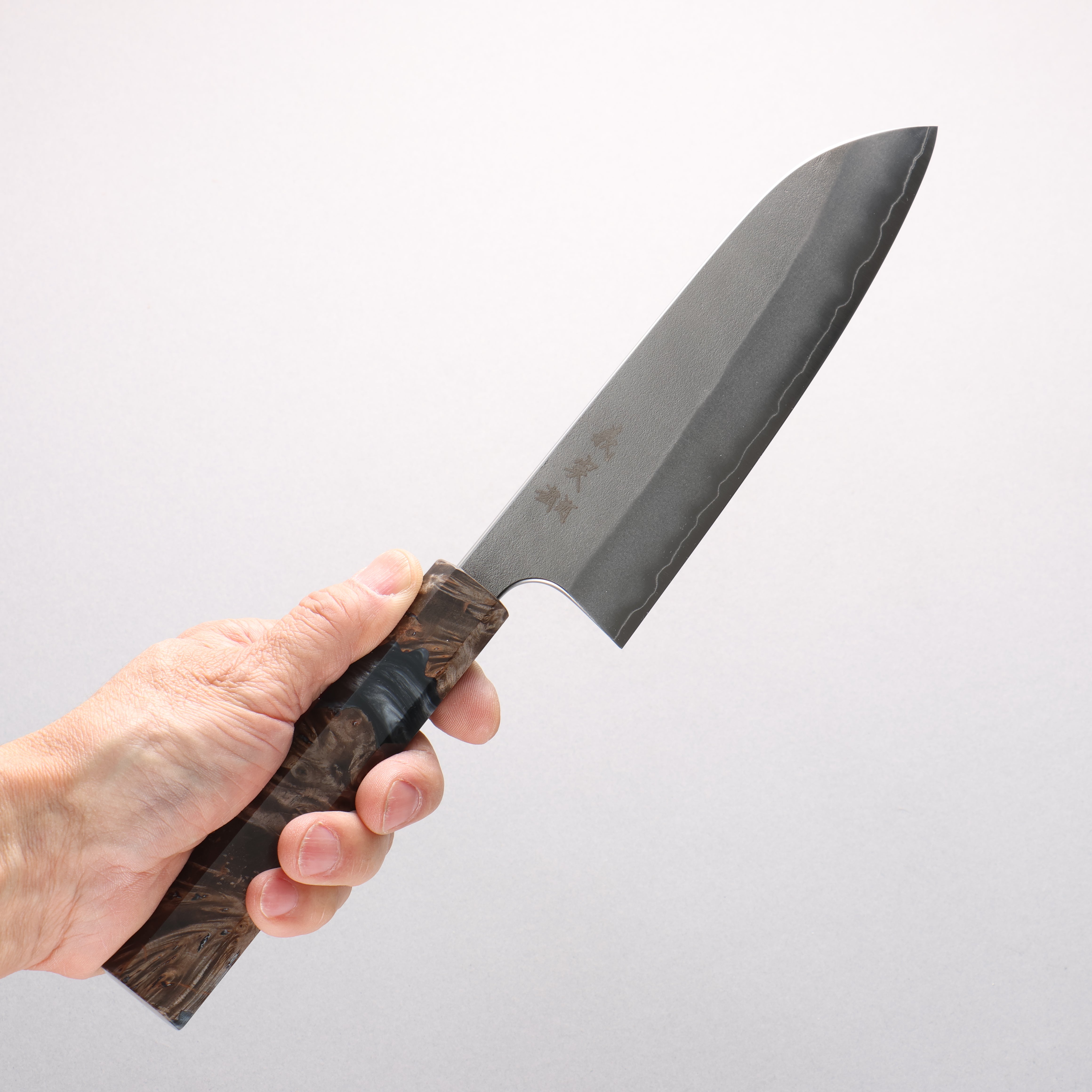 Yoshimi Kato SG2 Nashiji Santoku 170mm Stabilized Birch & Black Resin Handle - Seisuke Knife