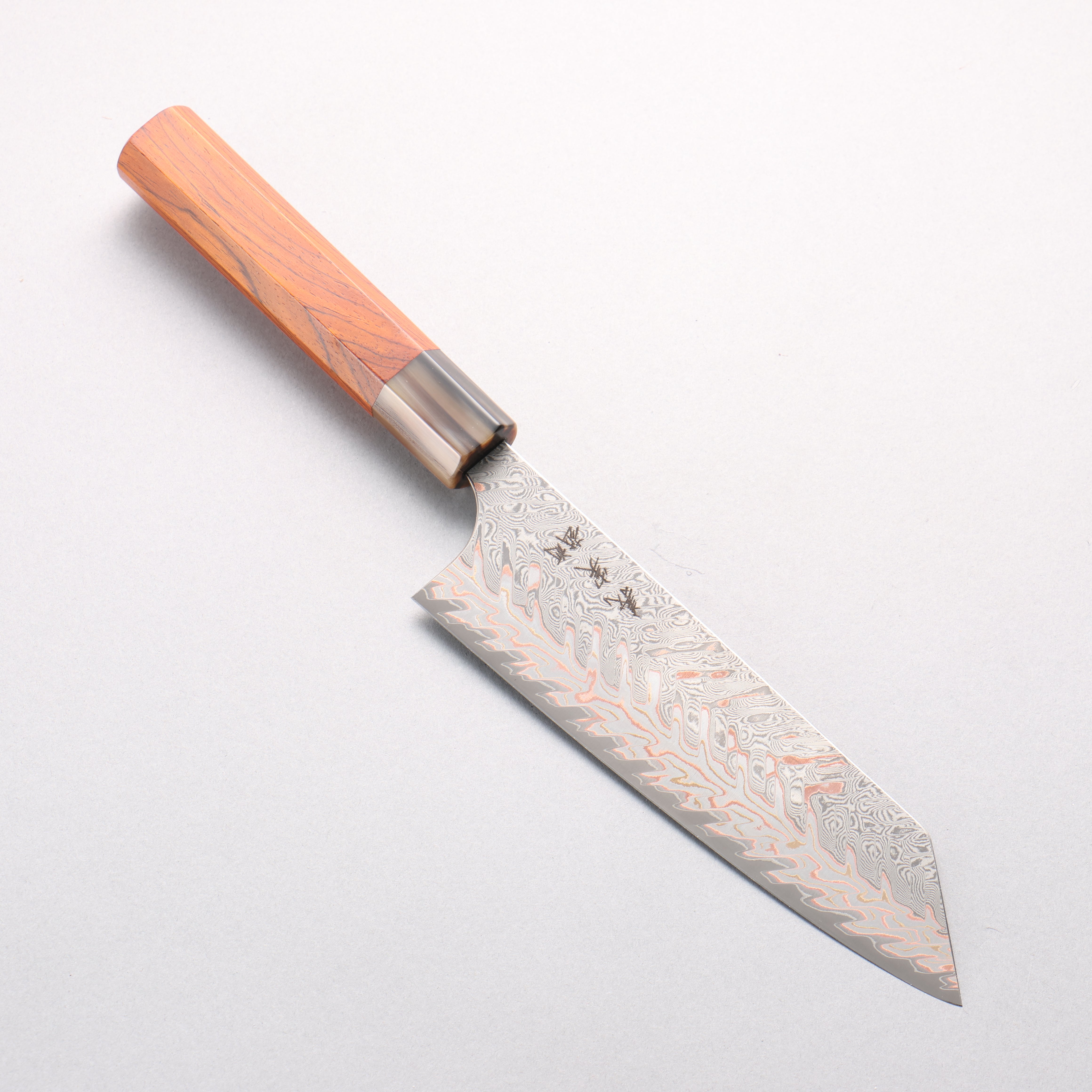 Yoshimi Kato VG10w Colored Damascus Bunka 170mm Cocobolo & White Water Buffalo Horn Handle - Seisuke Knife