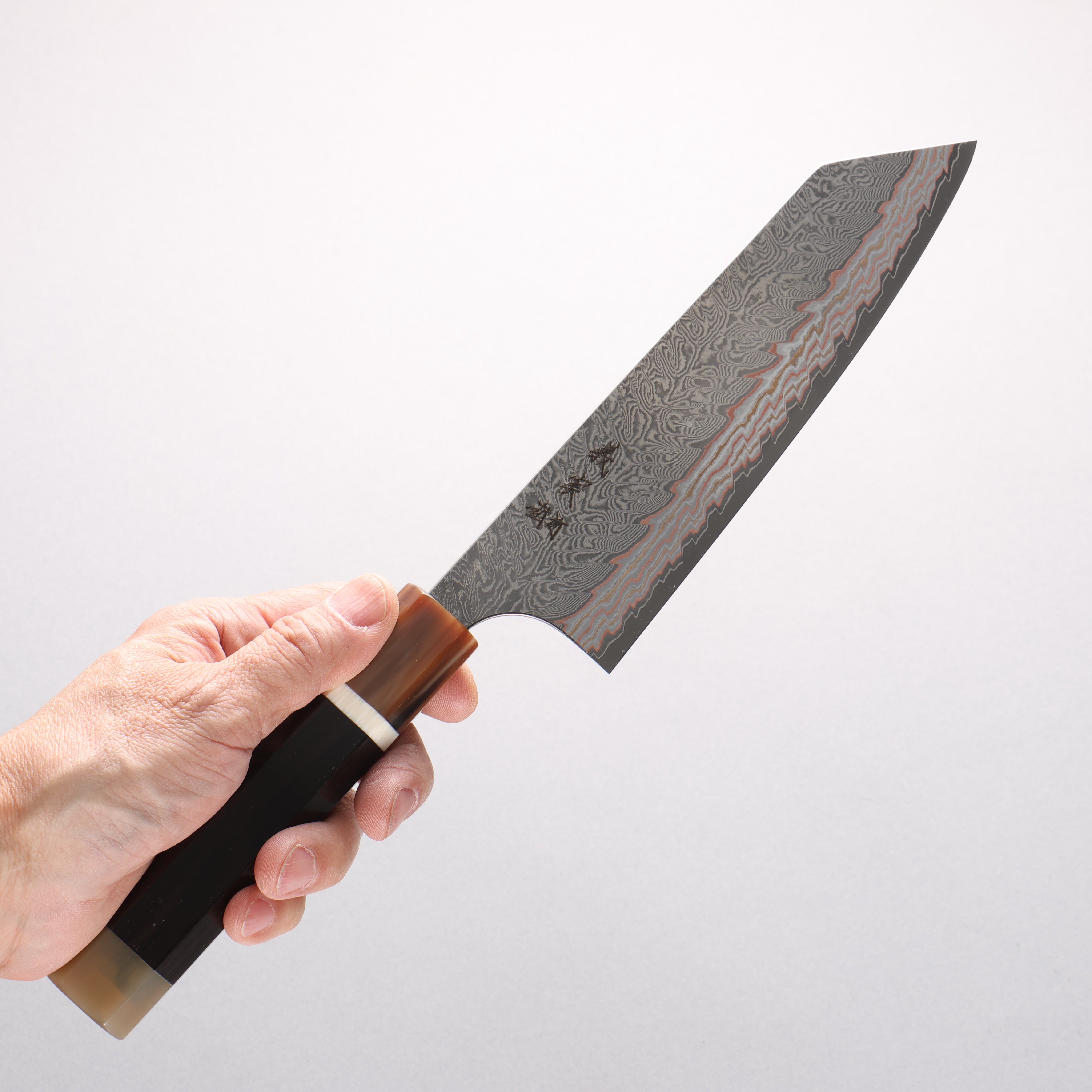 Yoshimi Kato VG10w Colored Damascus Bunka 170mm African Rosewood & White Buffalo Horn Handle - Seisuke Knife
