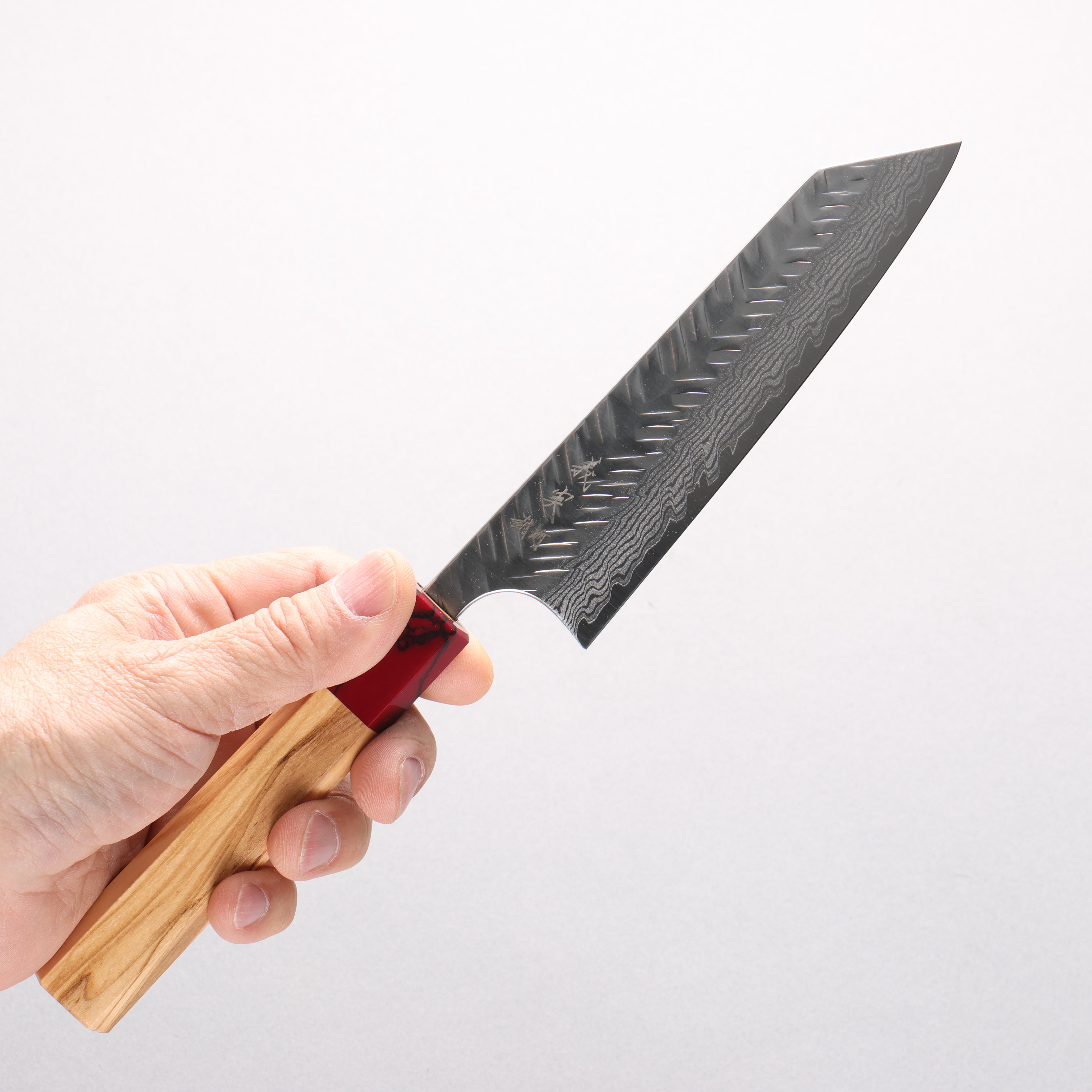 Yoshimi Kato VG-XEOS Damascus V-Hammered Small Bunka 130mm Olive Wood & Red Turquoise Handle - Seisuke Knife