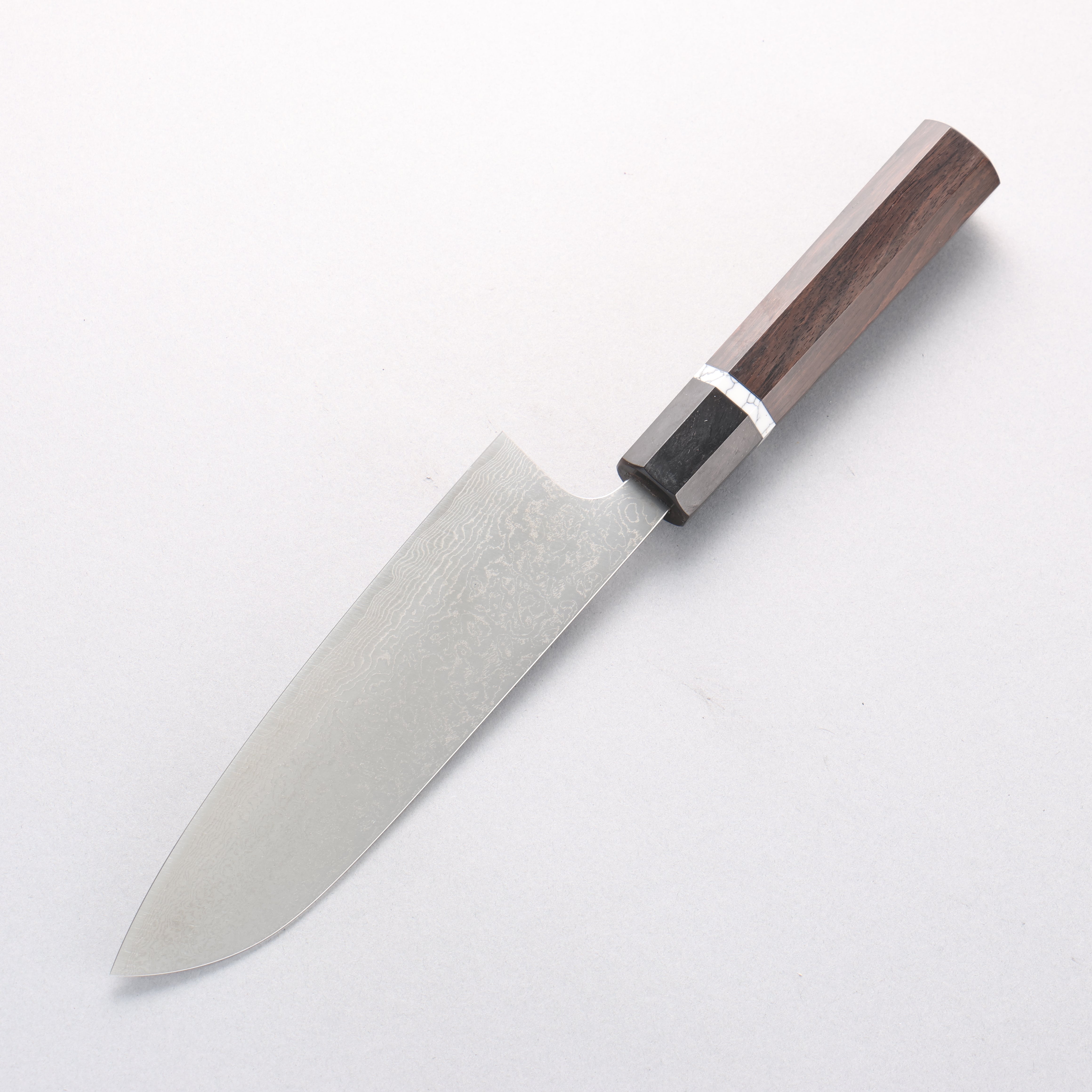 Anryu VG10 Migaki Finished Damascus Santoku 170mm Ebony Wood & White Turquoise Ring Handle - Seisuke Knife