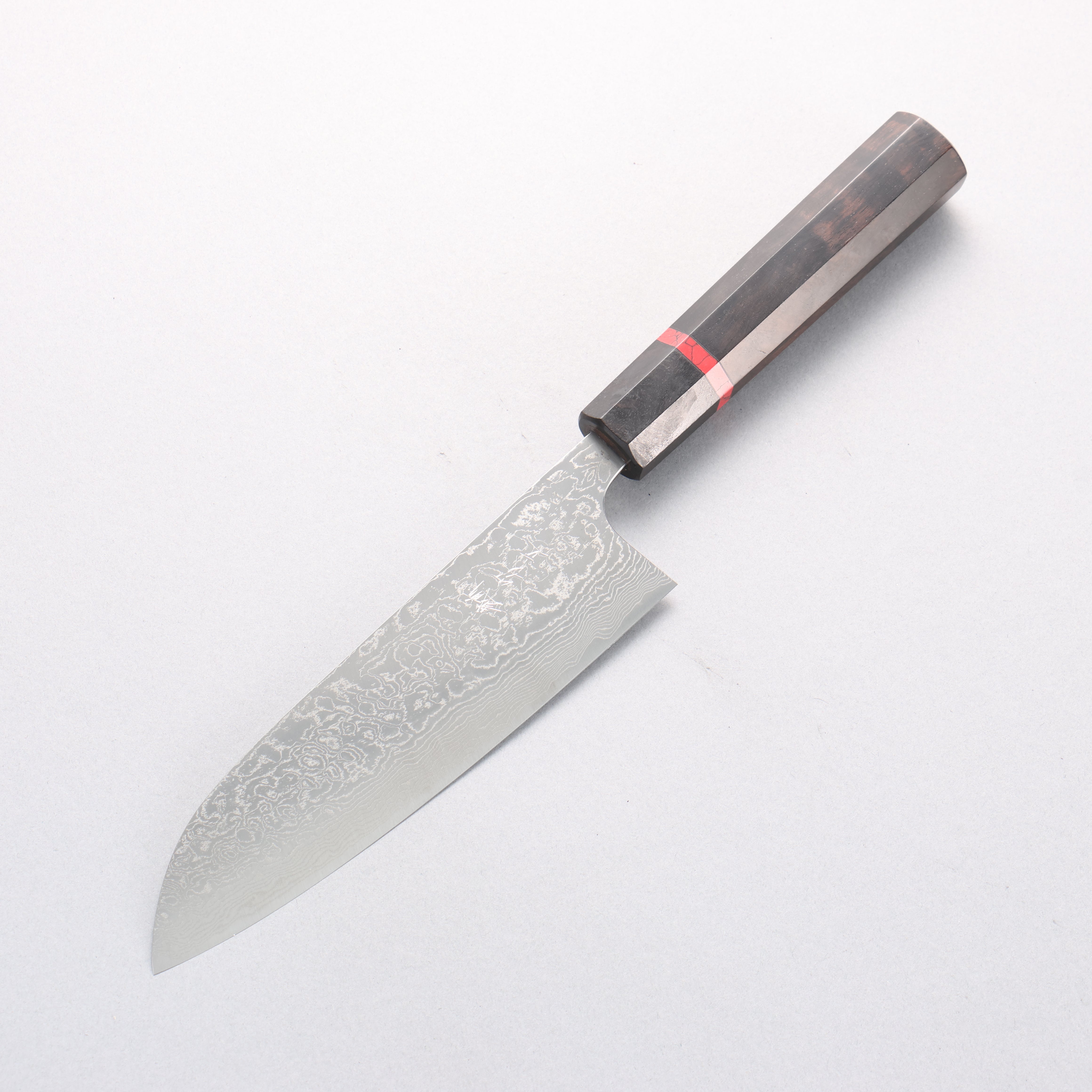Anryu VG10 Migaki Finished Damascus Santoku 170mm Ebony Wood & Red Turquoise Ring Handle - Seisuke Knife