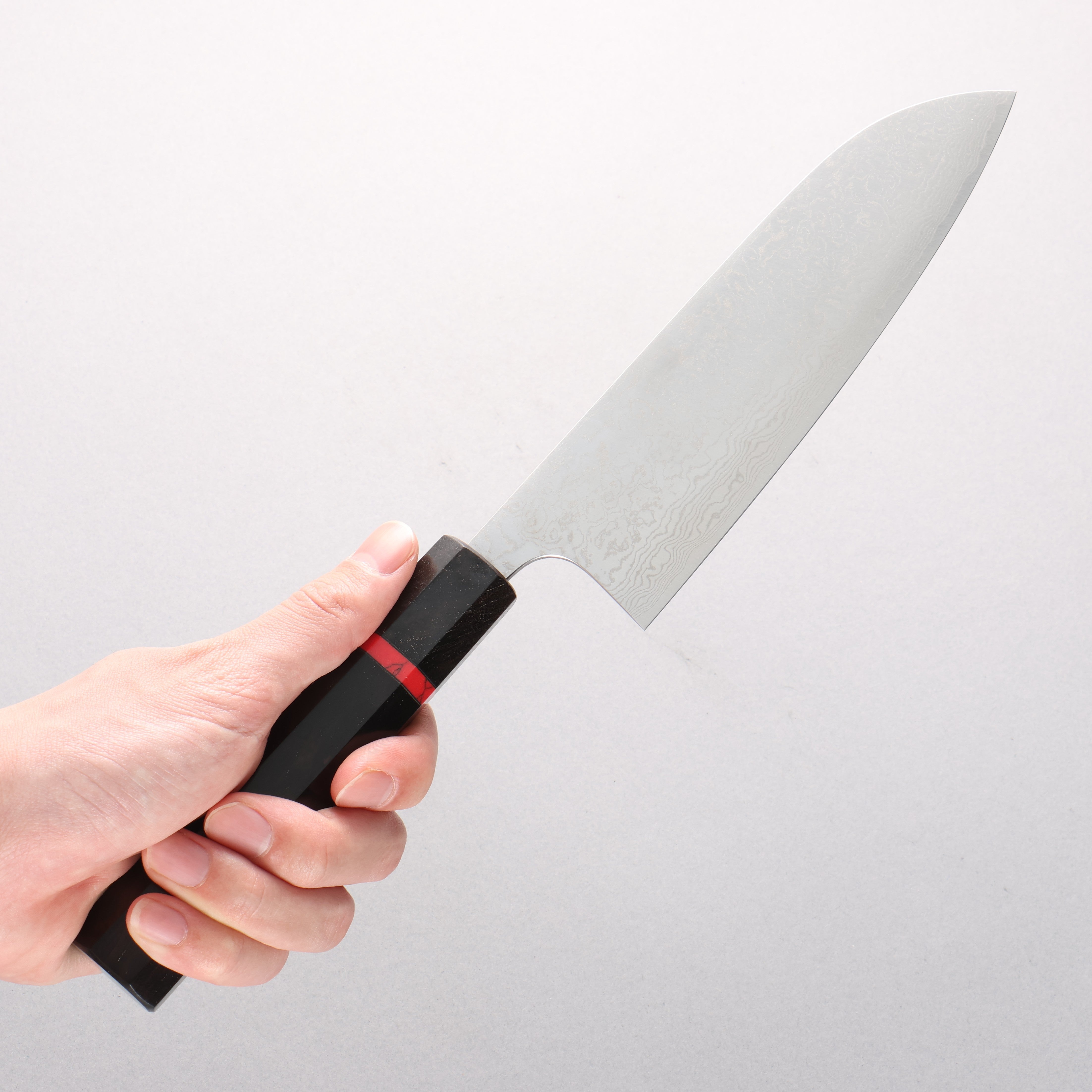 Anryu VG10 Migaki Finished Damascus Santoku 170mm Ebony Wood & Red Turquoise Ring Handle - Seisuke Knife