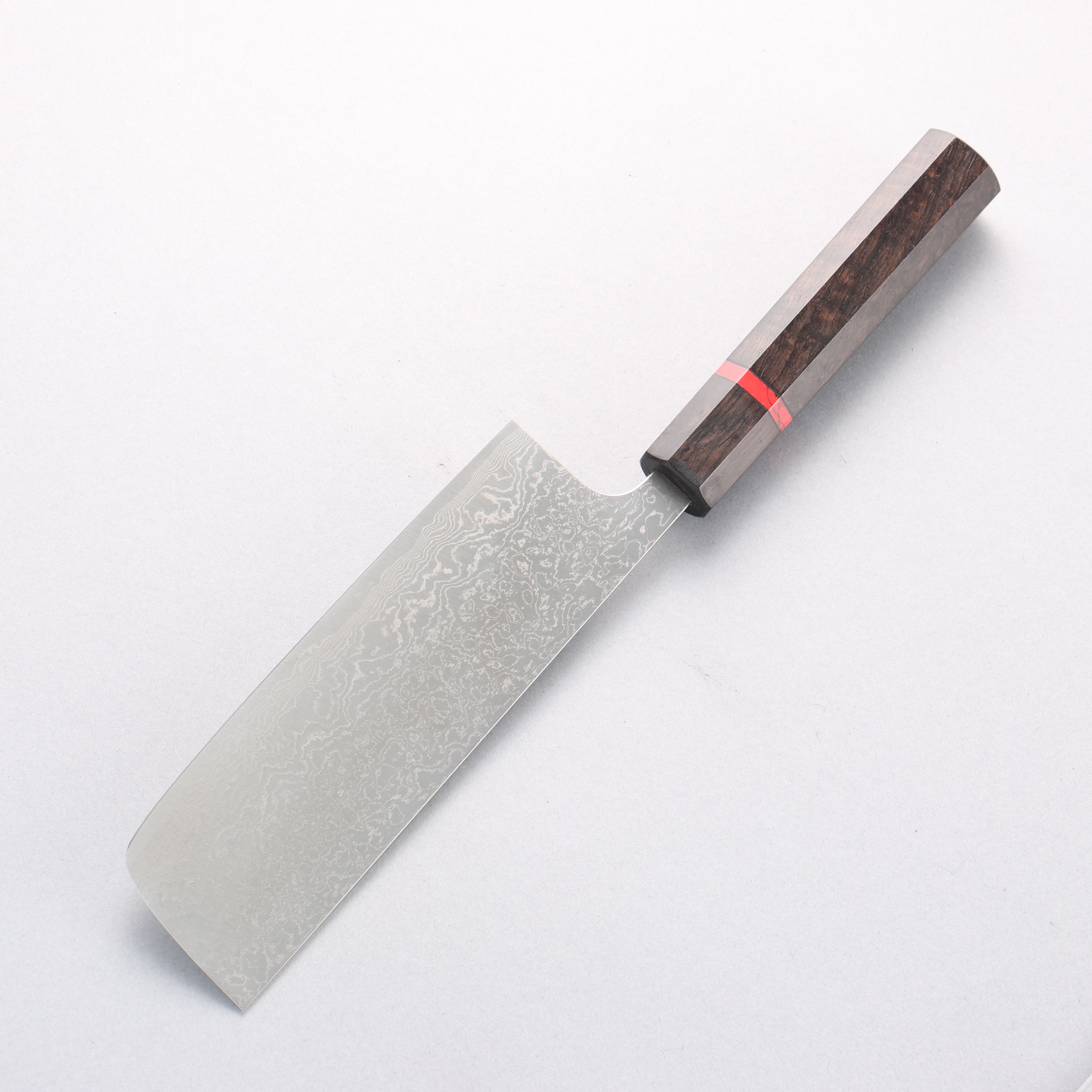 Anryu VG10 Migaki Damascus Nakiri 165mm Ebony Wood & Red Turquoise Ring Handle - Seisuke Knife