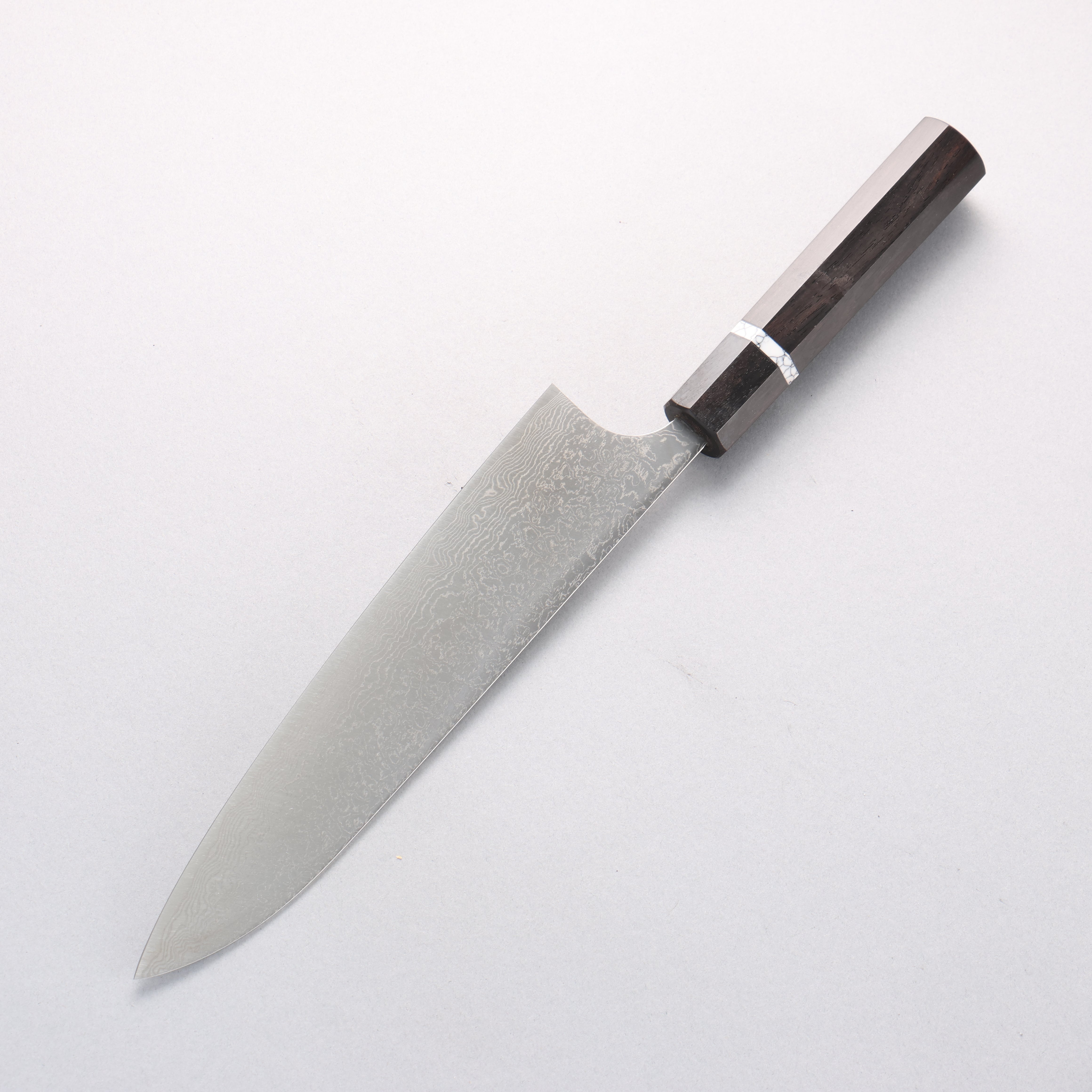 Anryu VG10 Migaki Damascus Gyuto 210mm Ebony Wood & White Turquoise Ring Handle - Seisuke Knife