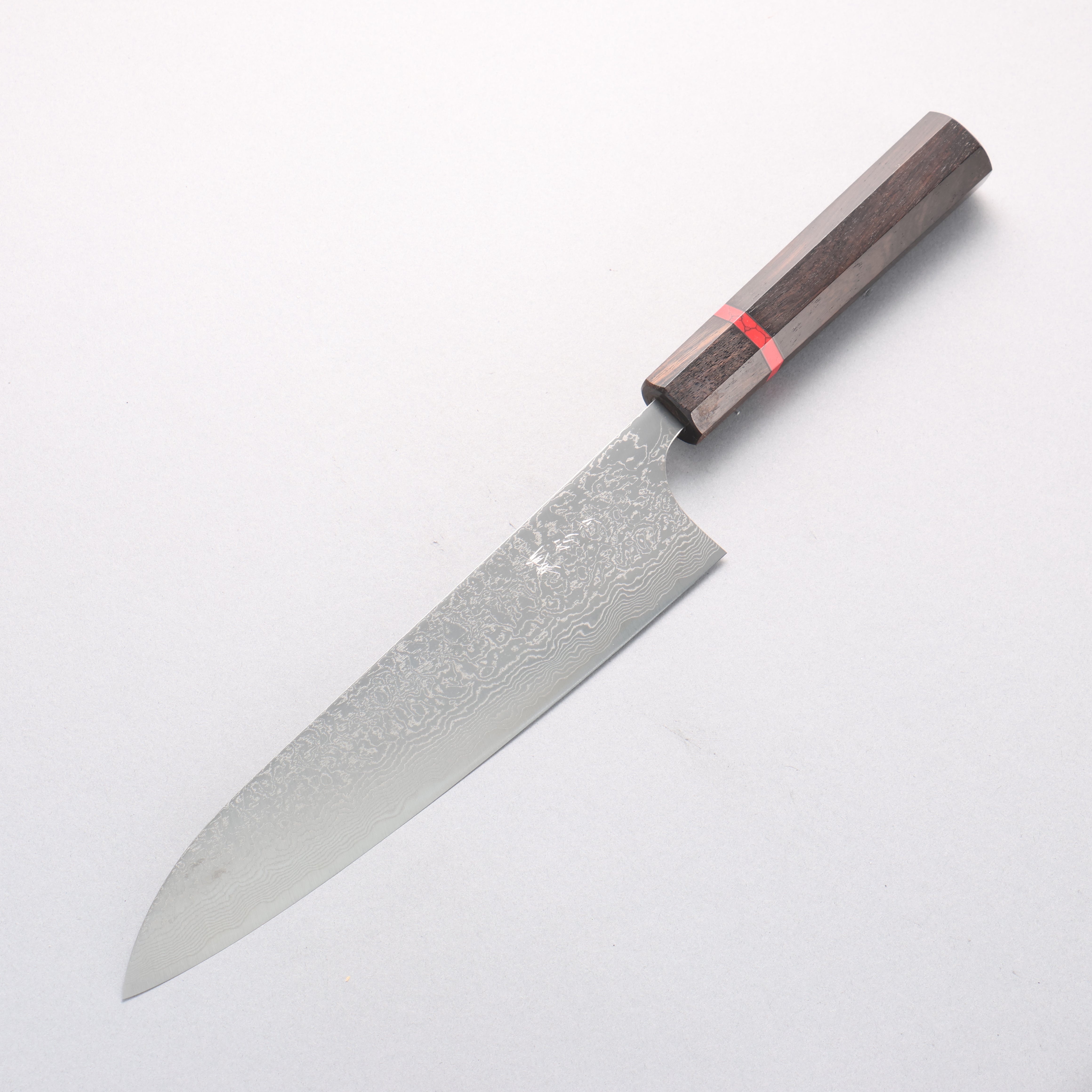 Anryu VG10 Migaki Damascus Gyuto 210mm Ebony Wood & Red Turquoise Ring Handle - Seisuke Knife