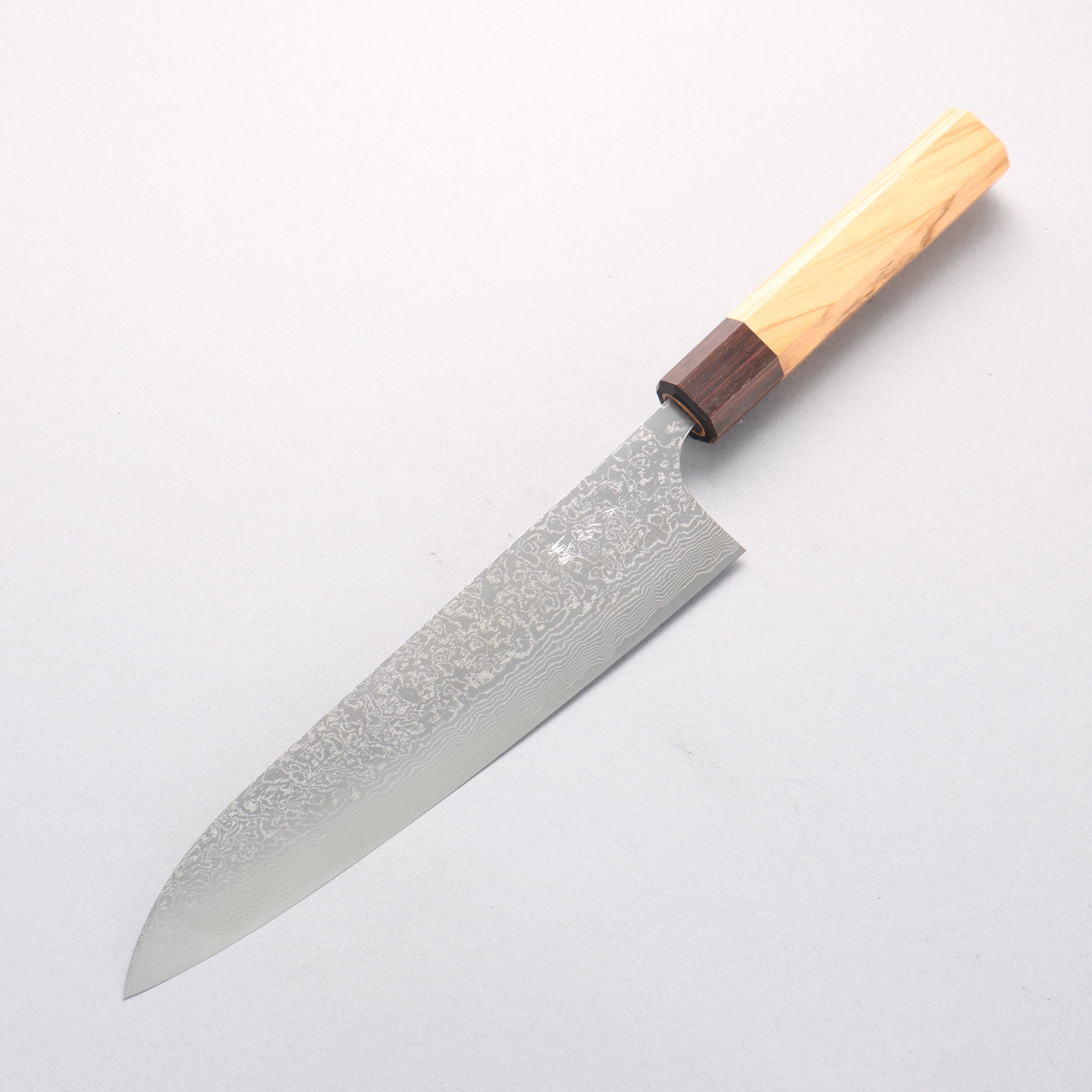 Anryu VG10 Migaki Damascus Gyuto 210mm Olive Wood Handle - Seisuke Knife