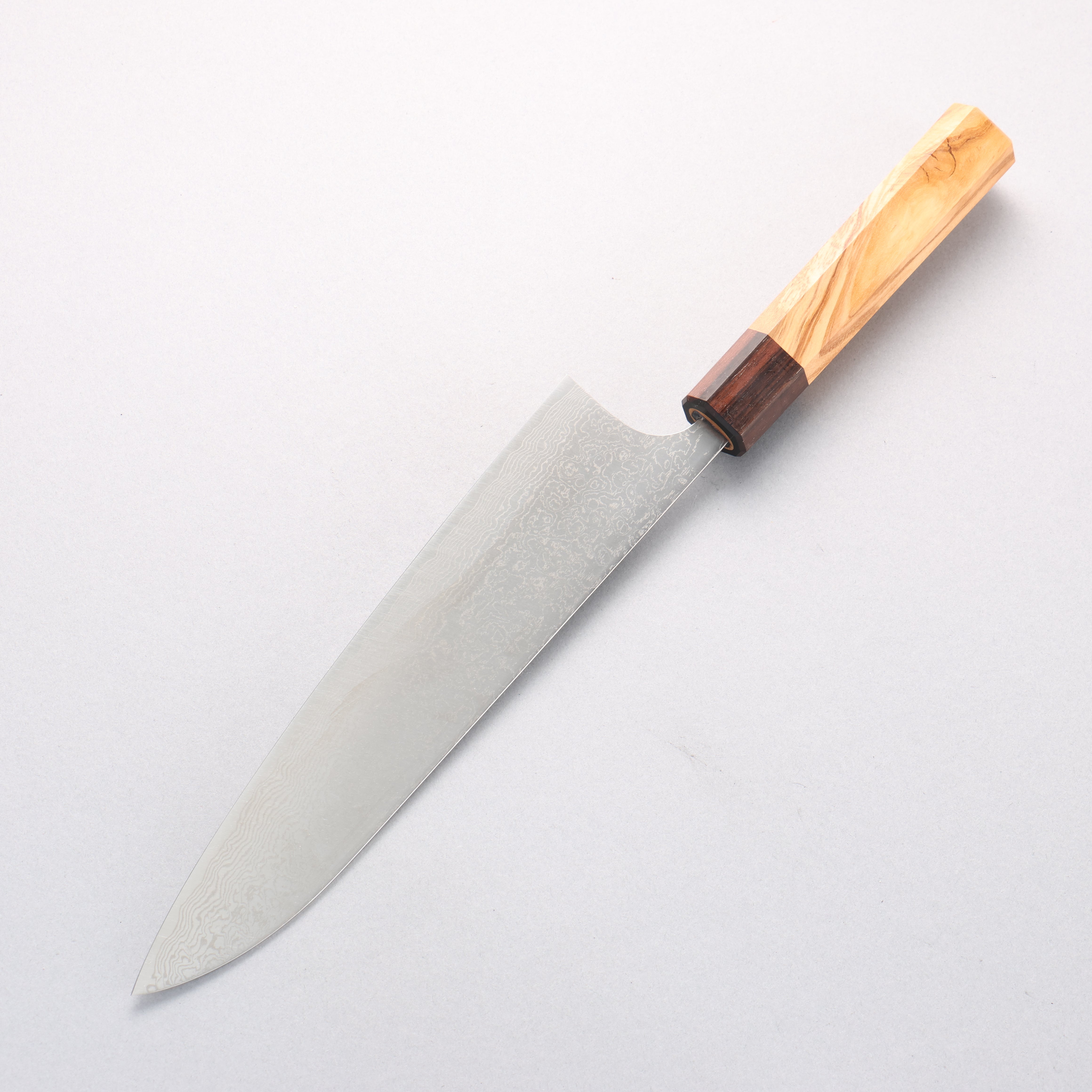 Anryu VG10 Migaki Damascus Gyuto 210mm Olive Wood Handle - Seisuke Knife