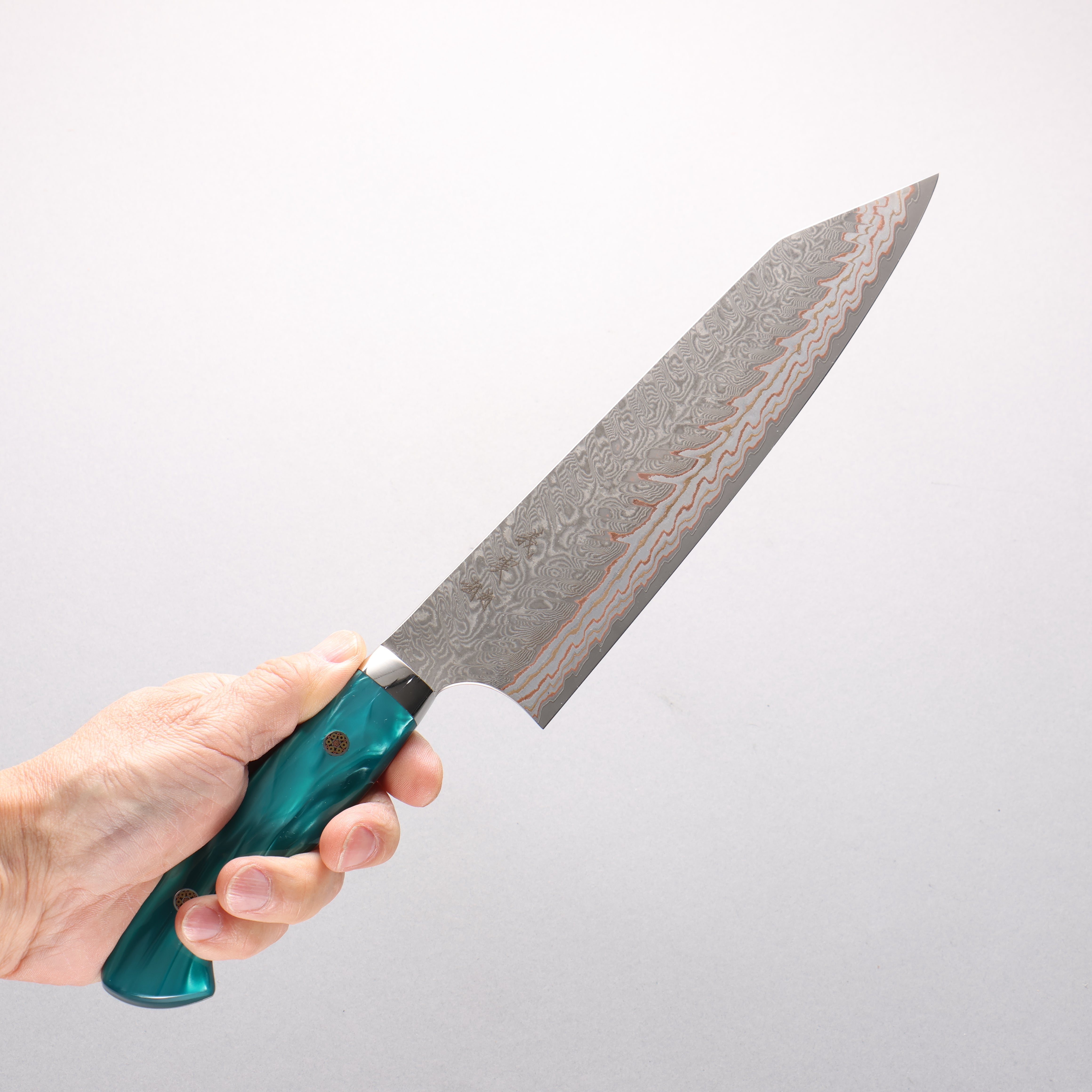 Yoshimi Kato VG10w Colored Damascus Kiritsuke Gyuto 210mm Green Acrylic Handle - Seisuke Knife
