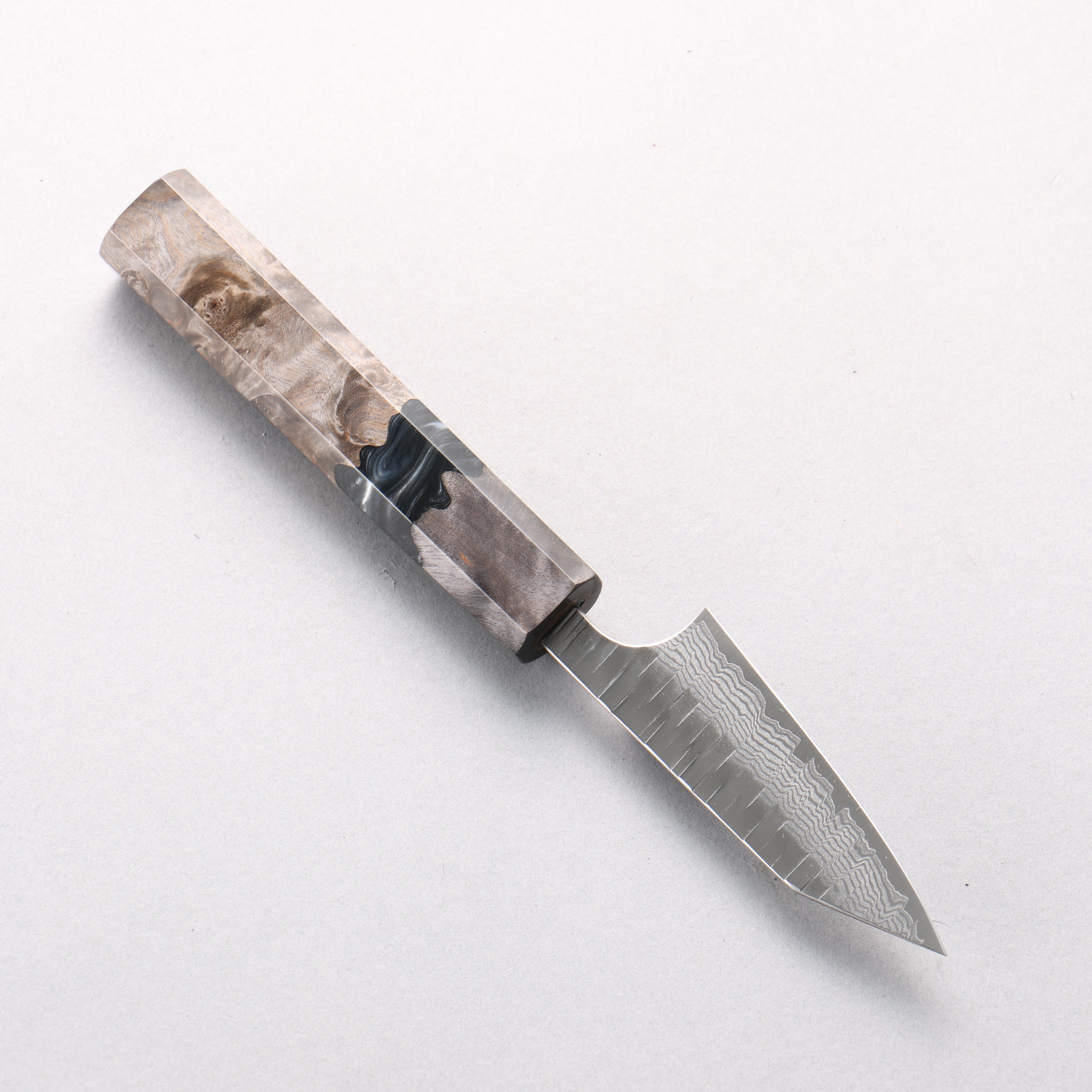 Yoshimi Kato Kasuri VG-XEOS Hammered Damascus Kiritsuke Paring 75mm Stabilized Birch & Black Resin Handle - Seisuke Knife