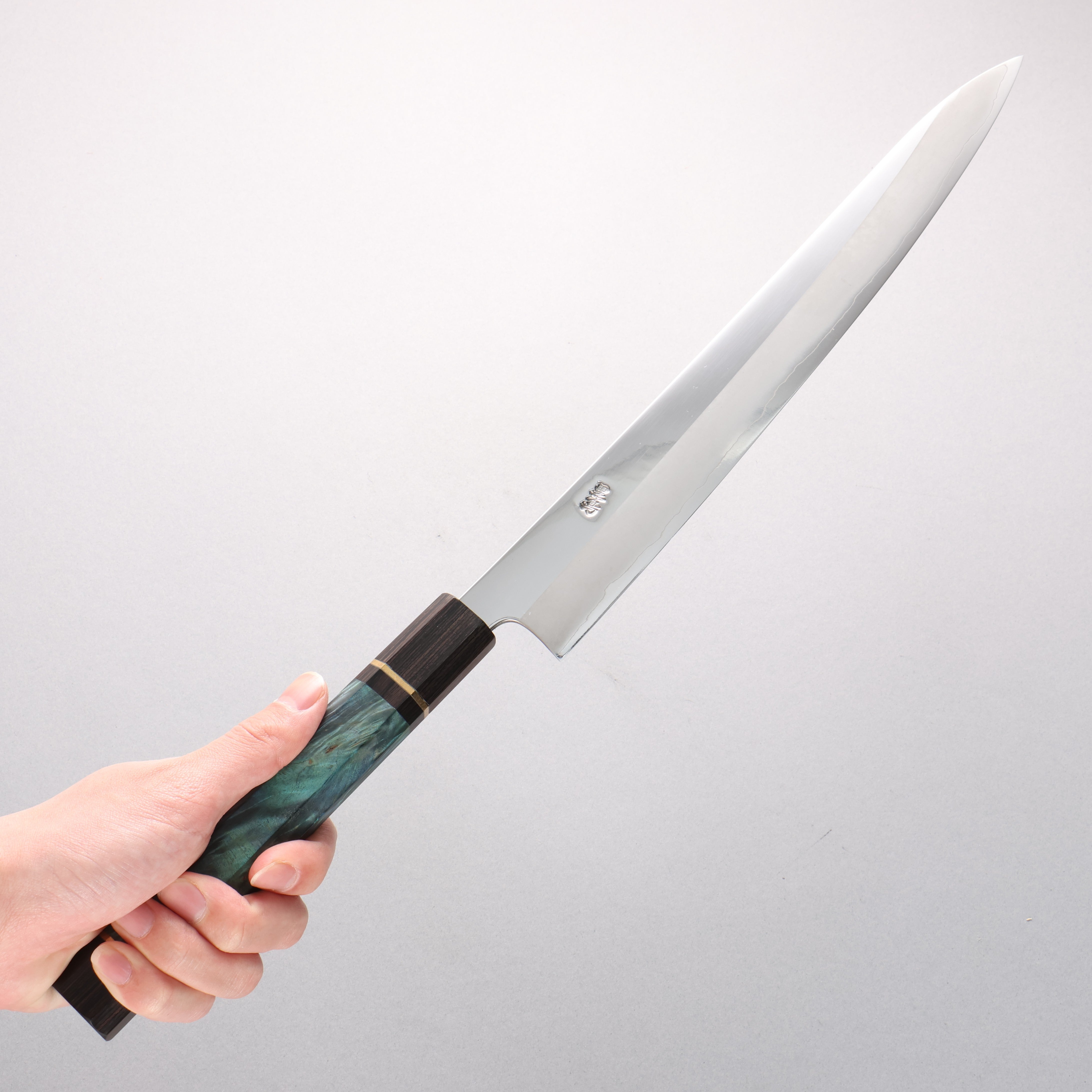 Kurotori Silver Steel No.3 Migaki Yanagiba 300mm Blue Stabilized Wood Handle - Seisuke Knife