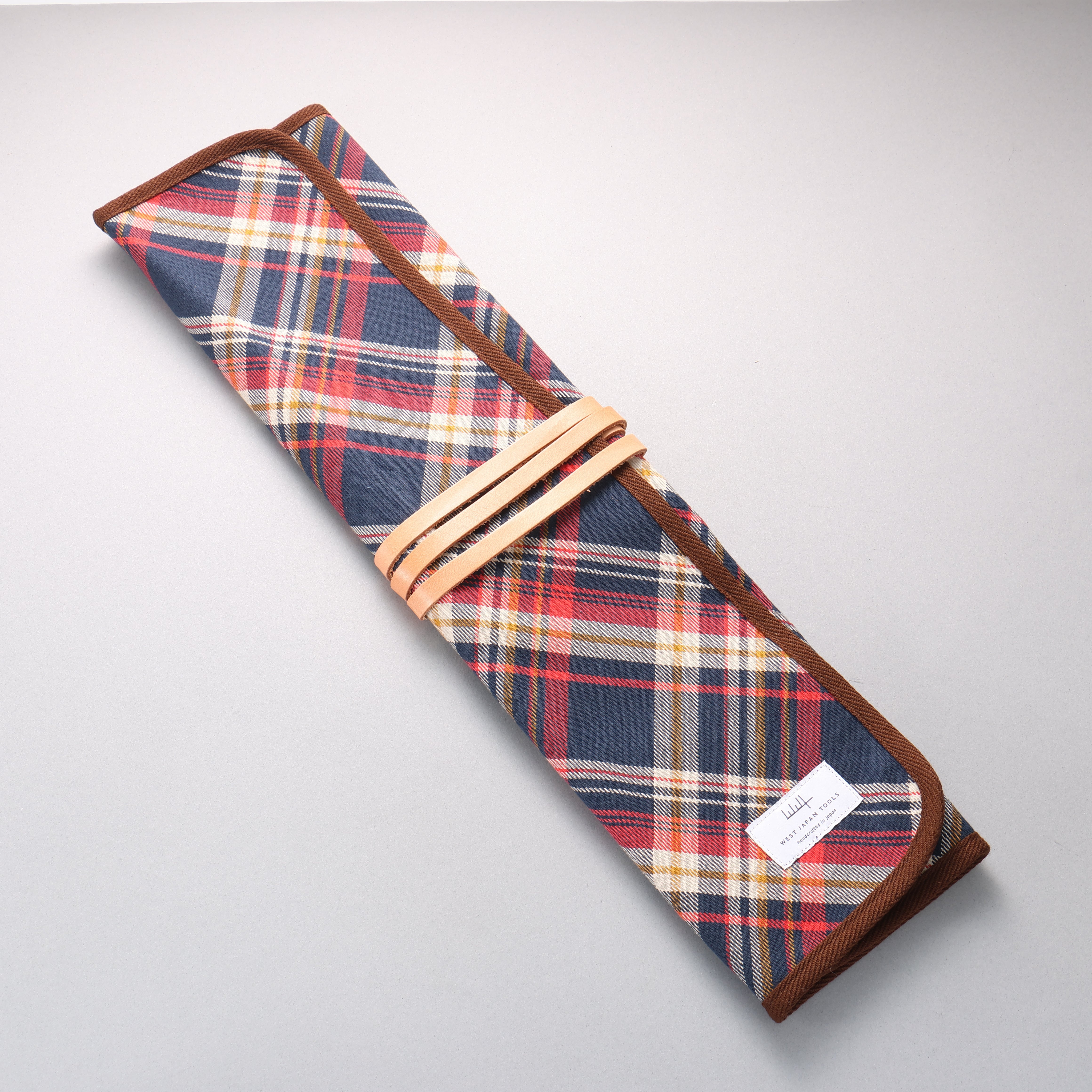 West Japan Tools Knife roll with 3 pockets Cloth Plaid 390mm x 510mm - Seisuke Knife