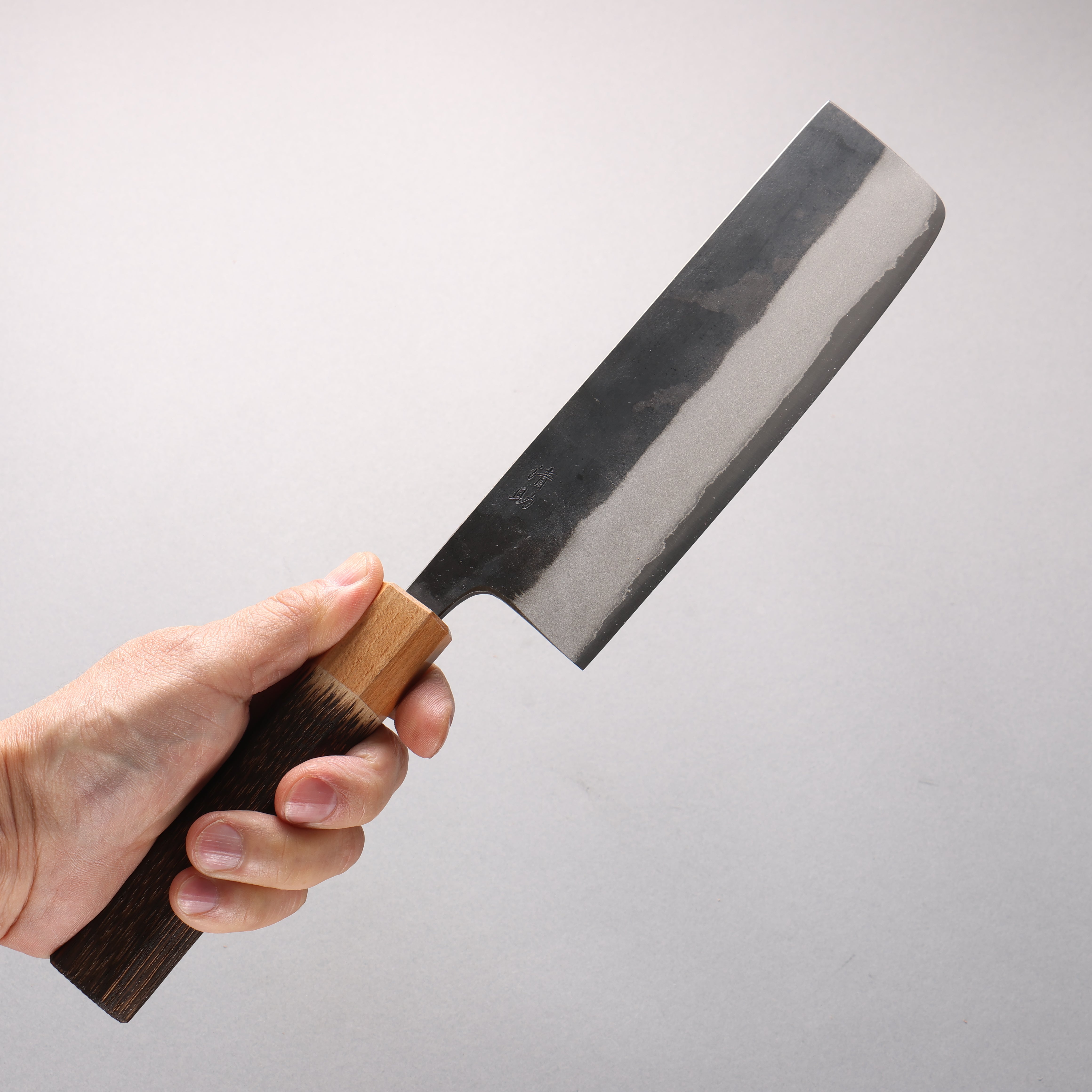 Seisuke Blue Steel No.2 Black Finished Nakiri 165mm Burnt Chestnut (ferrule: Cherry Wood) Handle - Seisuke Knife