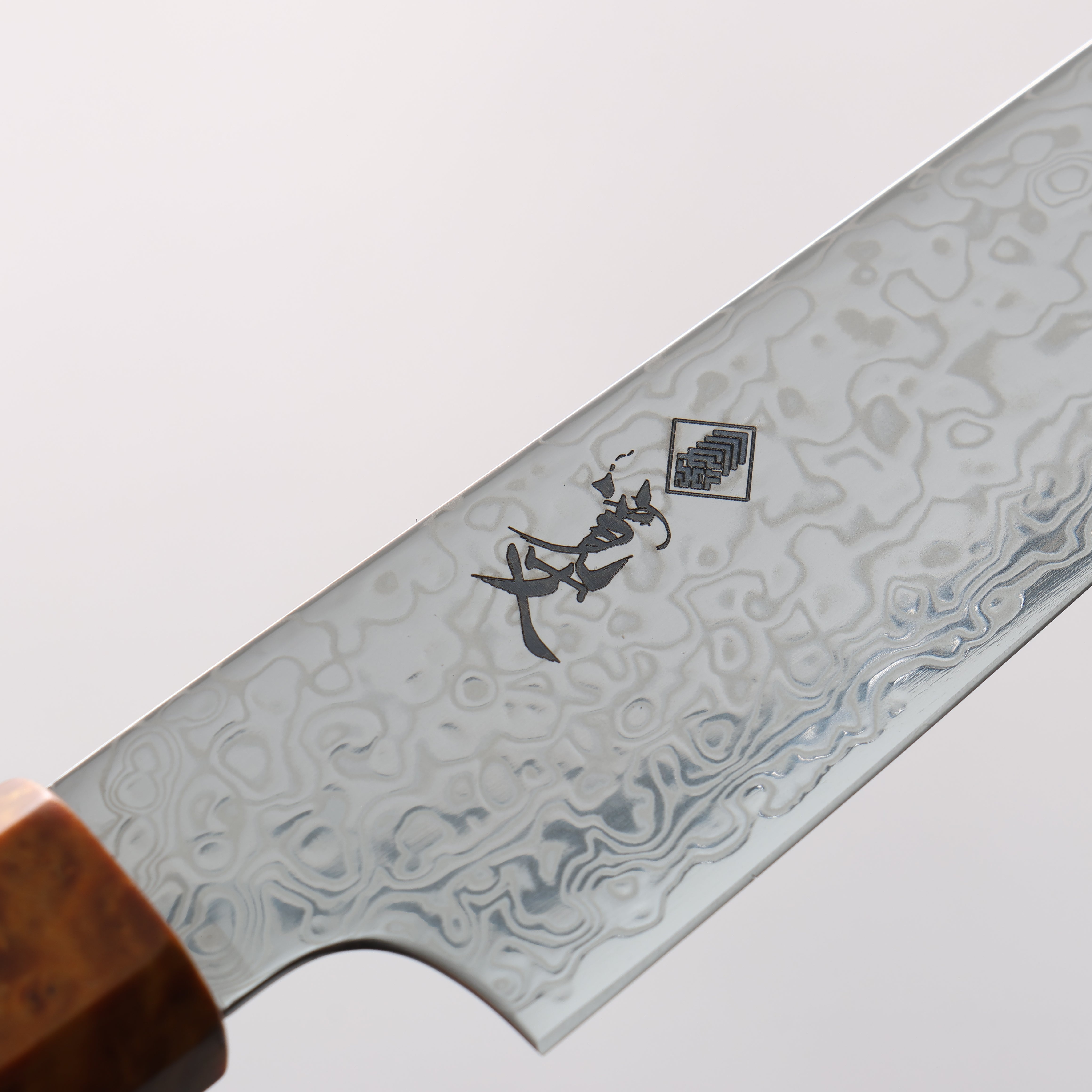 Kanjyo SG2 Damascus Migaki Finished Kiritsuke Petty-Utility 150mm Brown Stabilized Wood (Silver Rings) Handle - Seisuke Knife