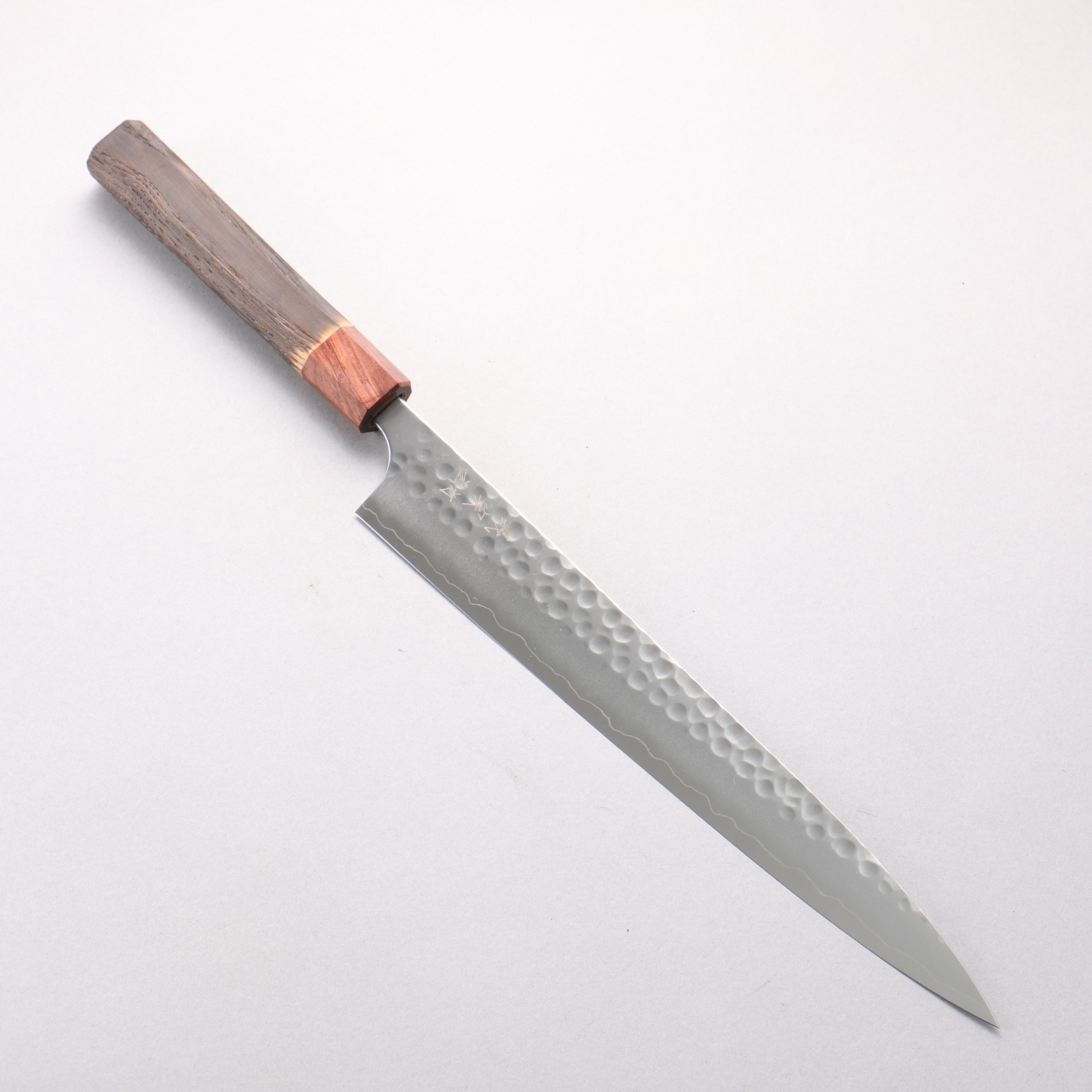 Yoshimi Kato Silver Steel No.3 Hammered(Maru) Migaki Finished Sujihiki 270mm Burnt Chestnut (ferrule: Rosewood) Handle - Seisuke Knife